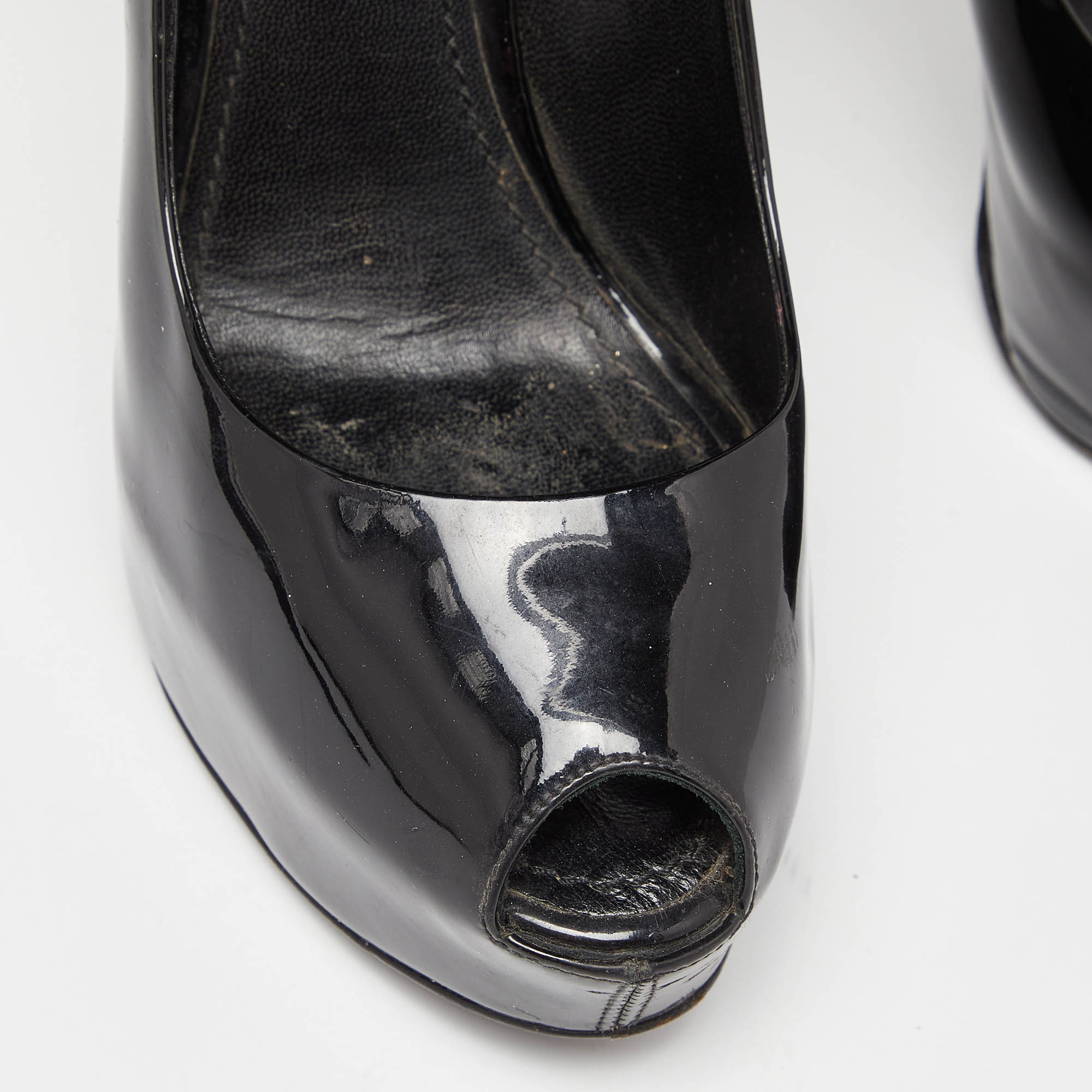 Louis Vuitton Black Patent Leather Oh Really! Platform Peep Toe Pumps Size 38.5