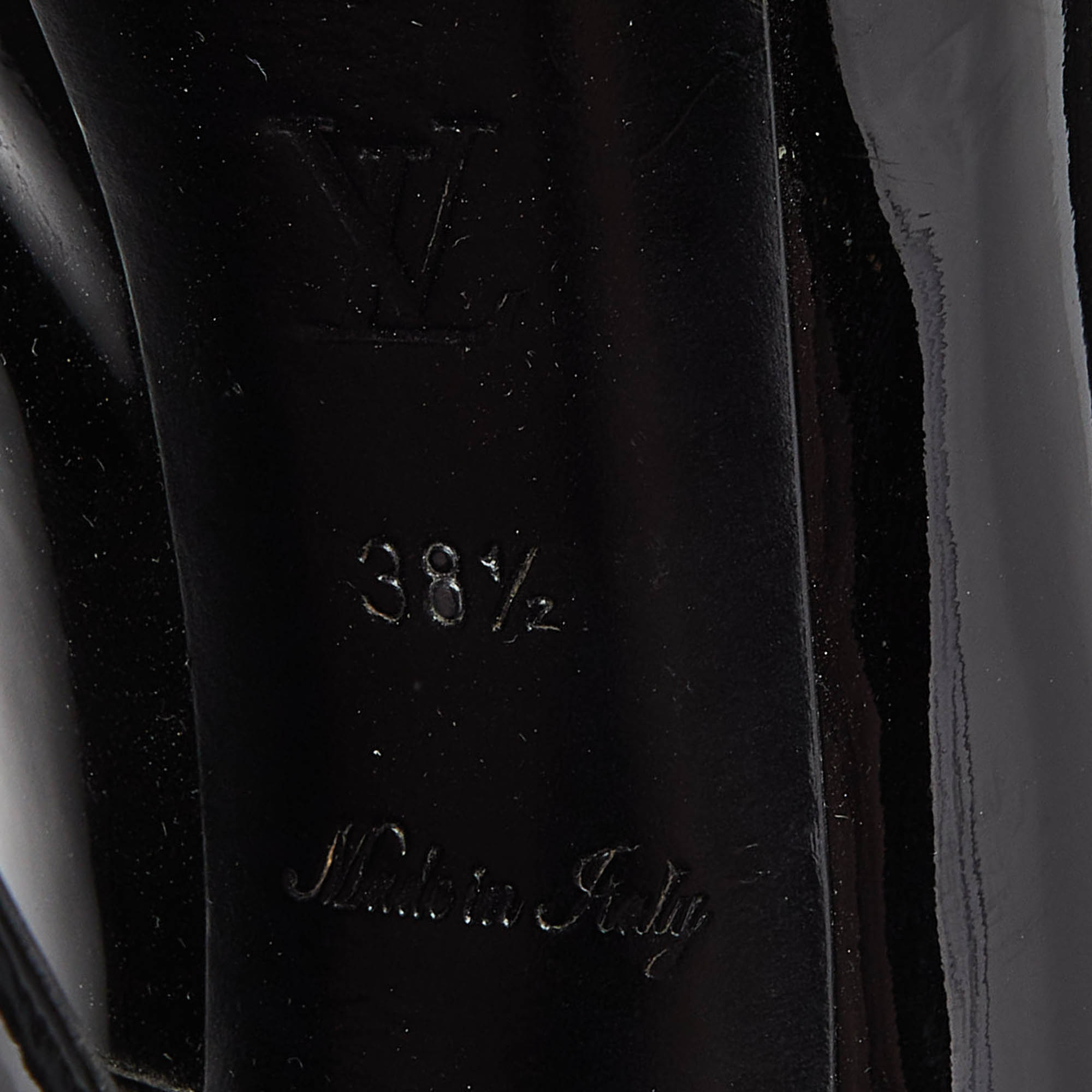 Louis Vuitton Black Patent Leather Oh Really! Platform Peep Toe Pumps Size 38.5