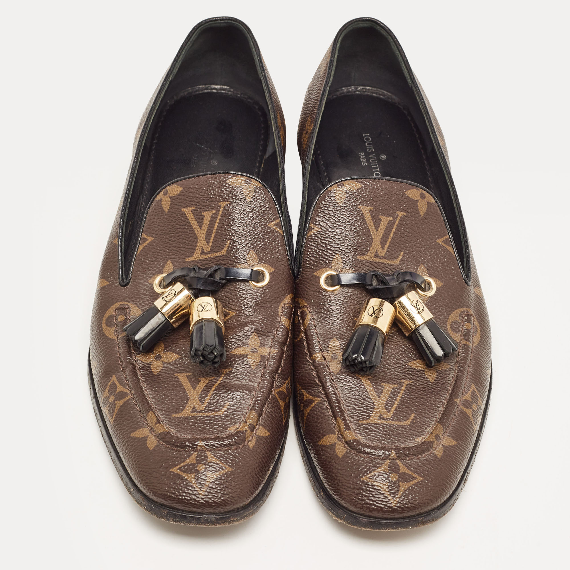 Louis Vuitton Brown Monogram Canvas Society Loafers Size 38.5