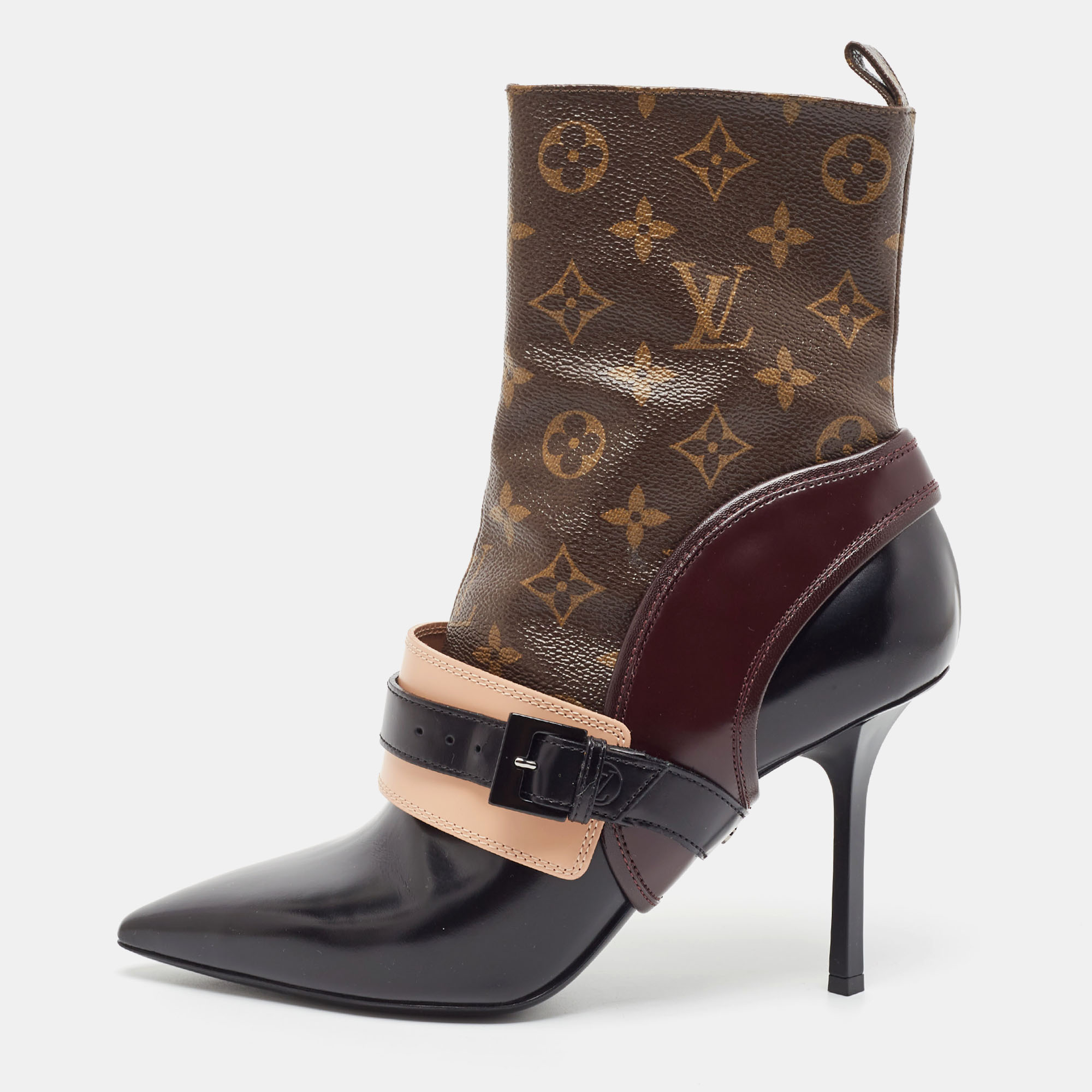 Louis Vuitton Monogram Canvas And Leather Ankle Boots Size 38.5