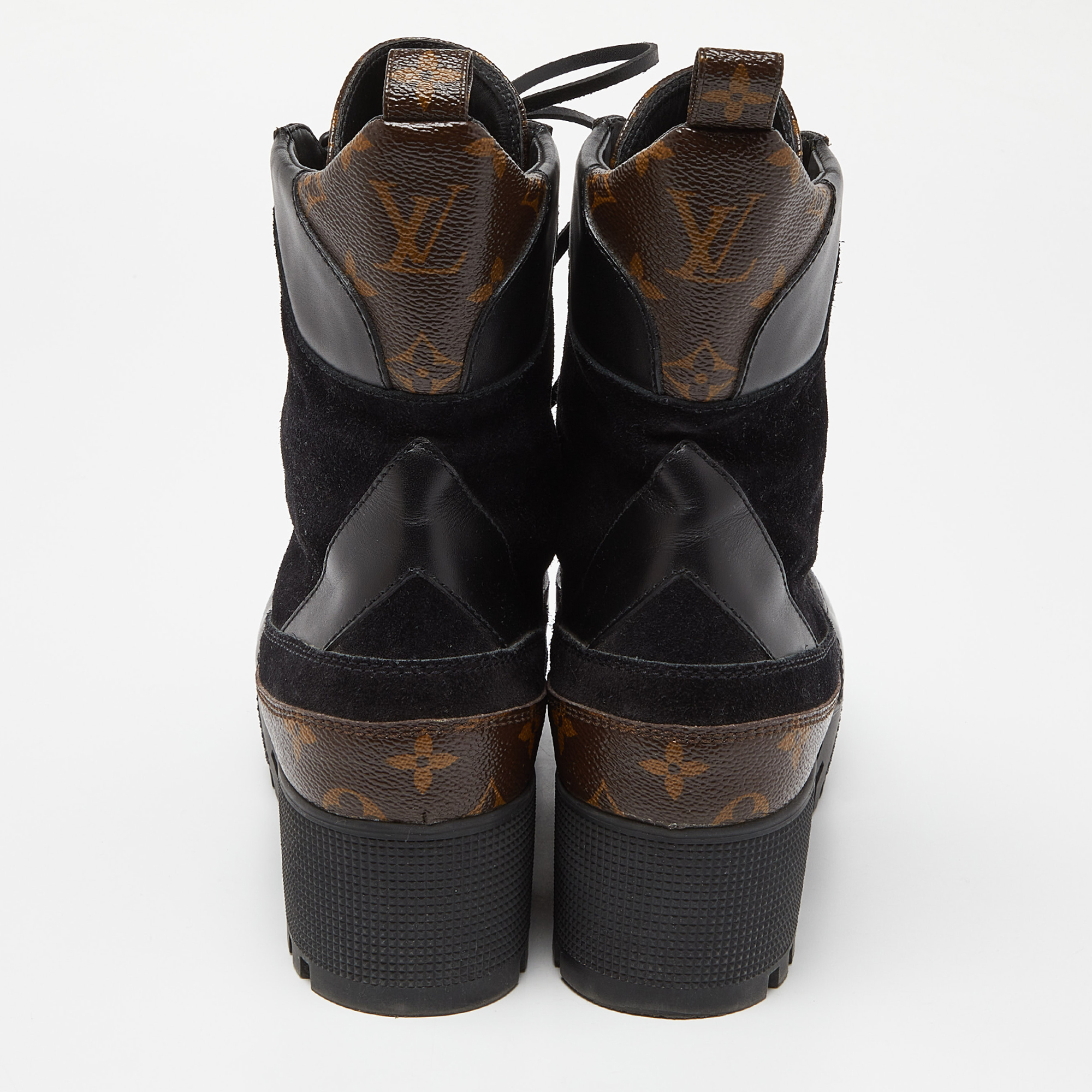 Louis Vuitton Black Suede And Monogram Canvas Laureate Desert Boots Size 39.5