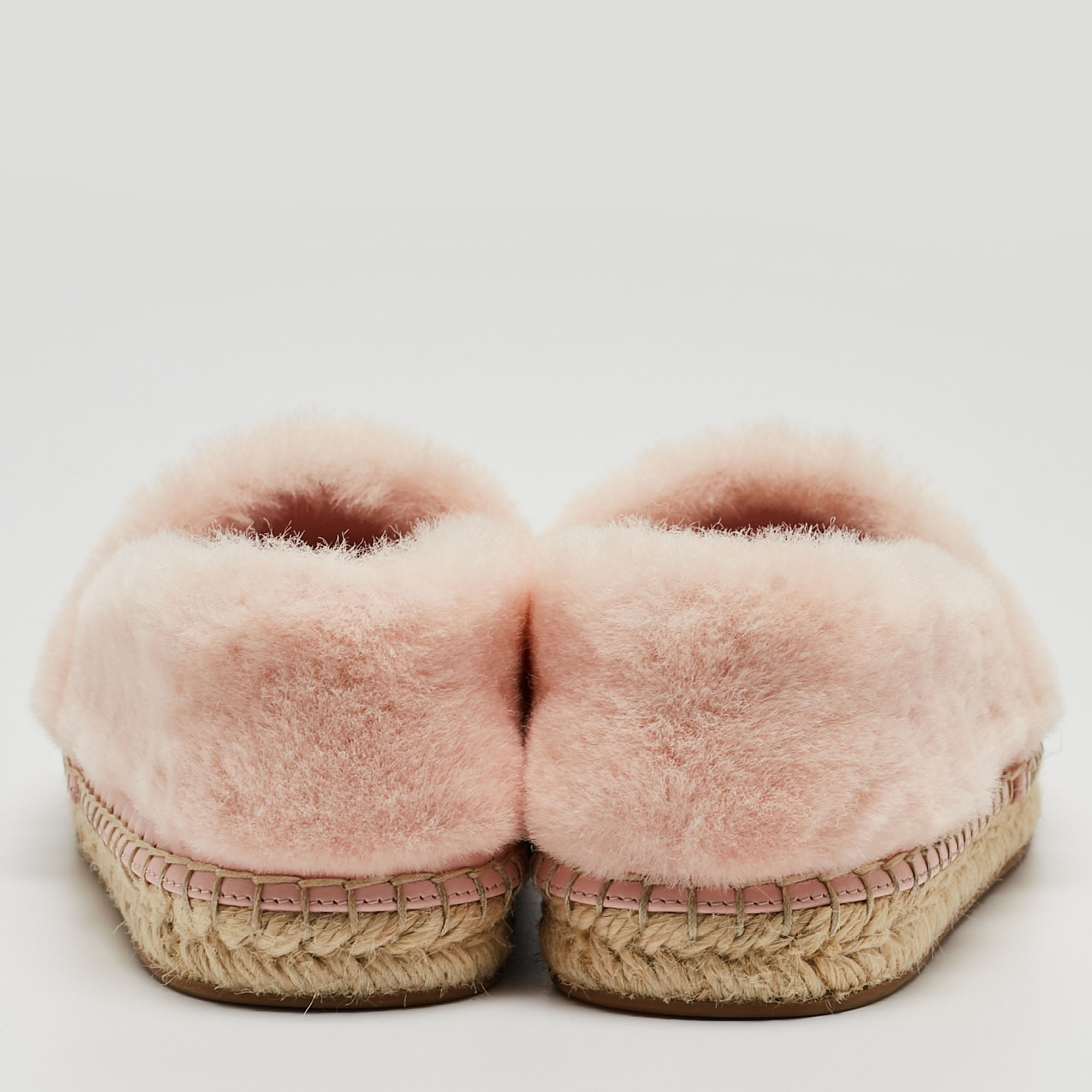 Louis Vuitton Pink/White Faux Fur Seashore Espadrille Flats Size 36