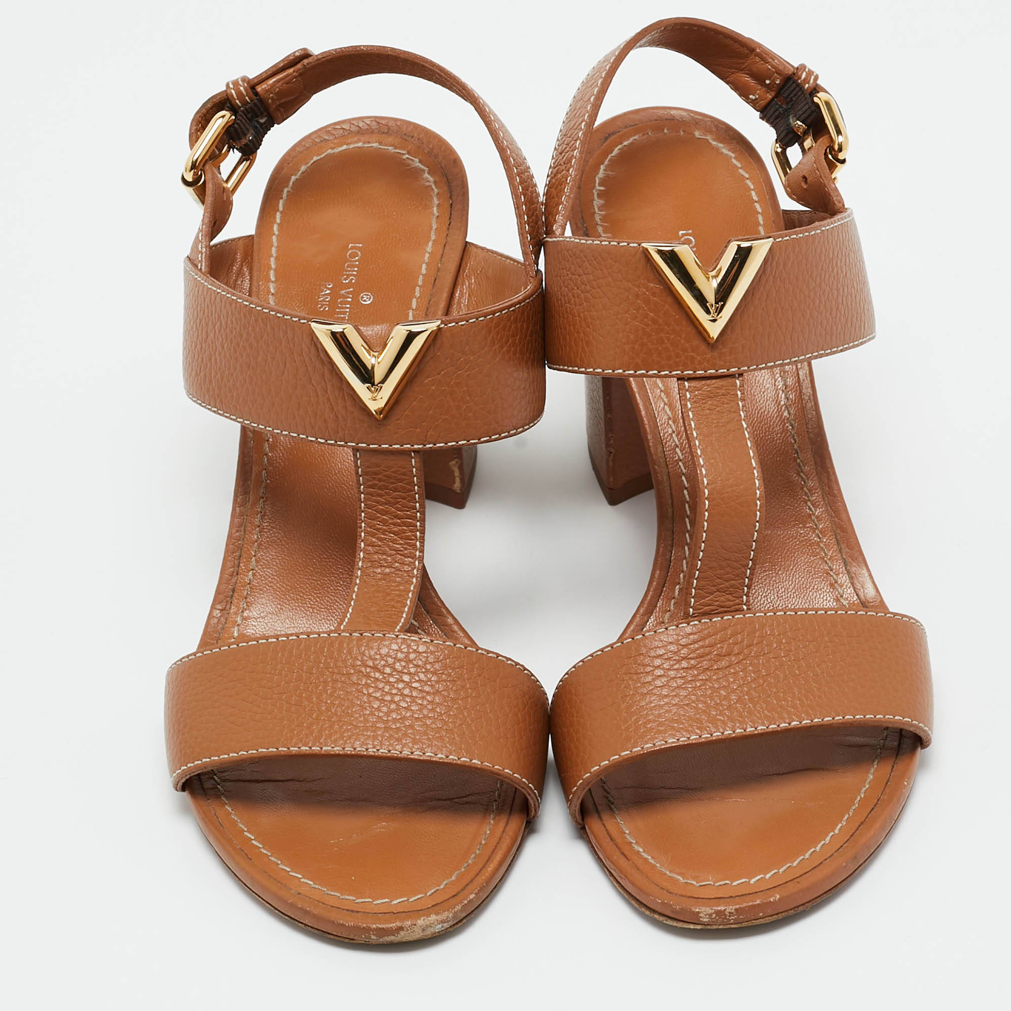 Louis Vuitton Brown Leather Bahiana Slingback Sandals Size 37