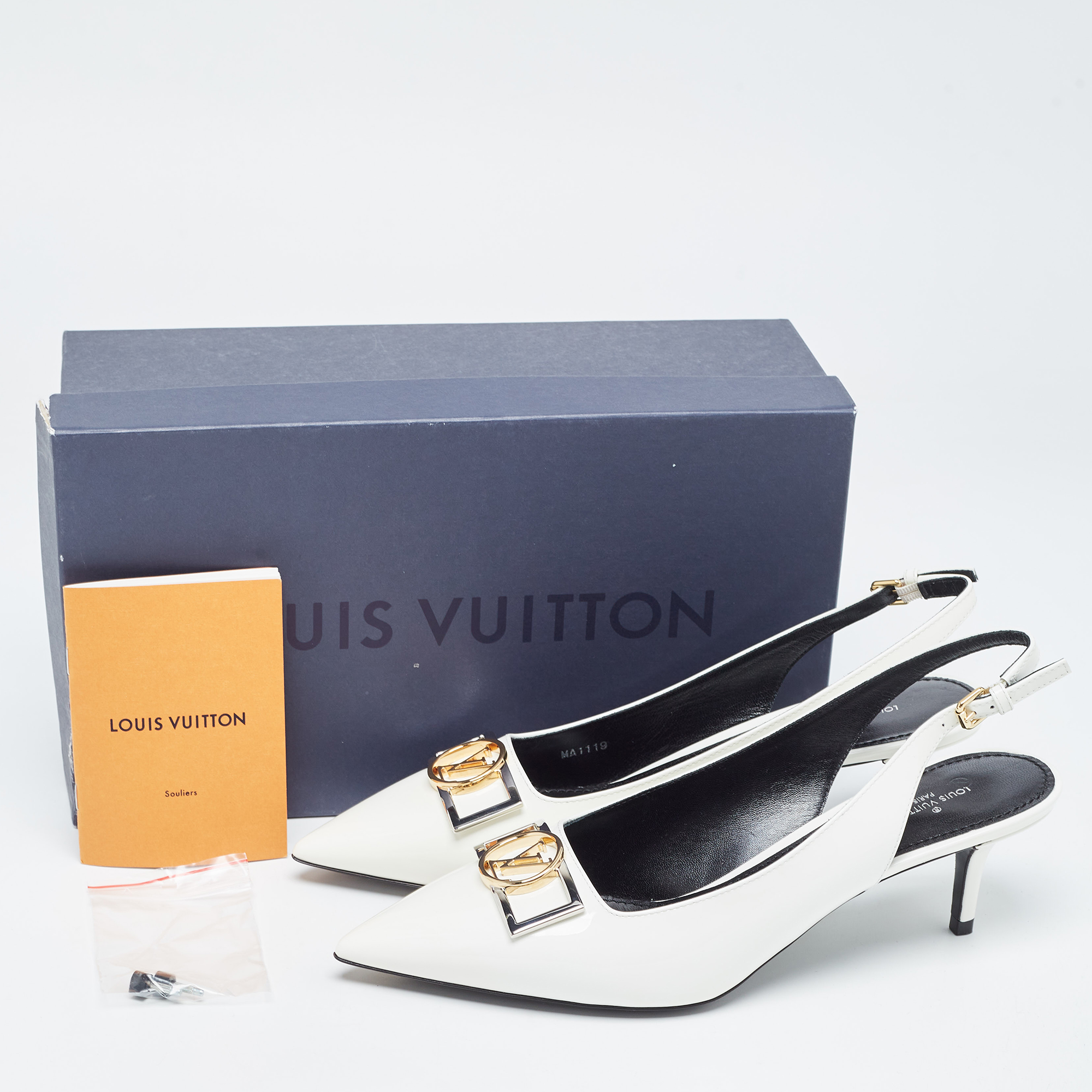 Louis Vuitton White Patent Leather Insider Slingback Pump Size 39.5