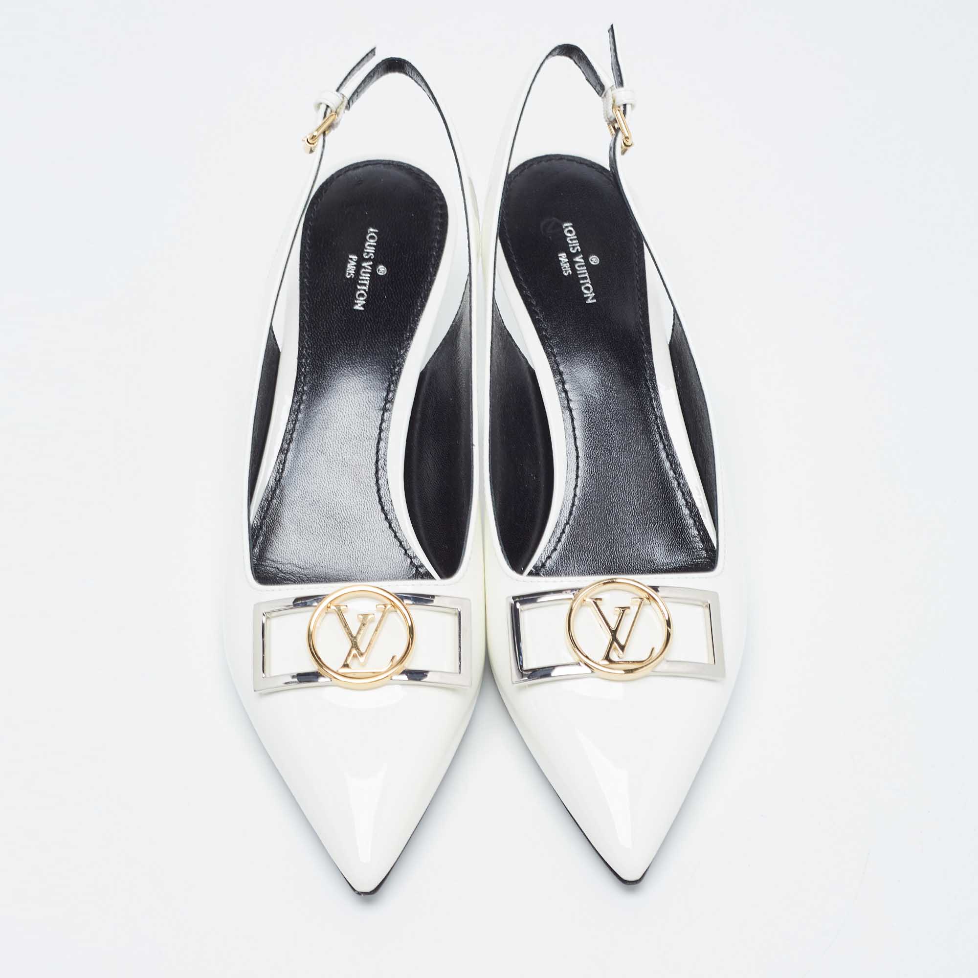 Louis Vuitton White Patent Leather Insider Slingback Pump Size 39.5