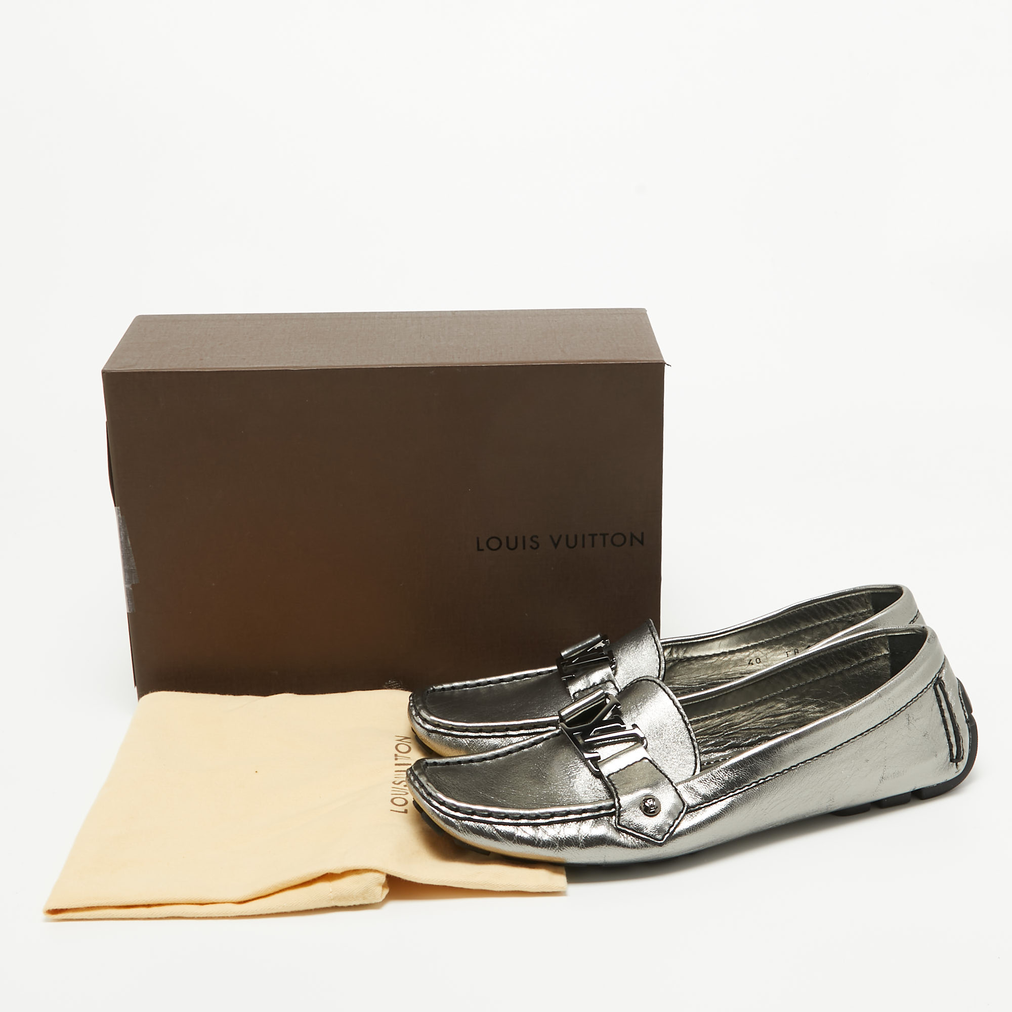 Louis Vuitton Metallic Leather Monte Carlo Loafers Size 40