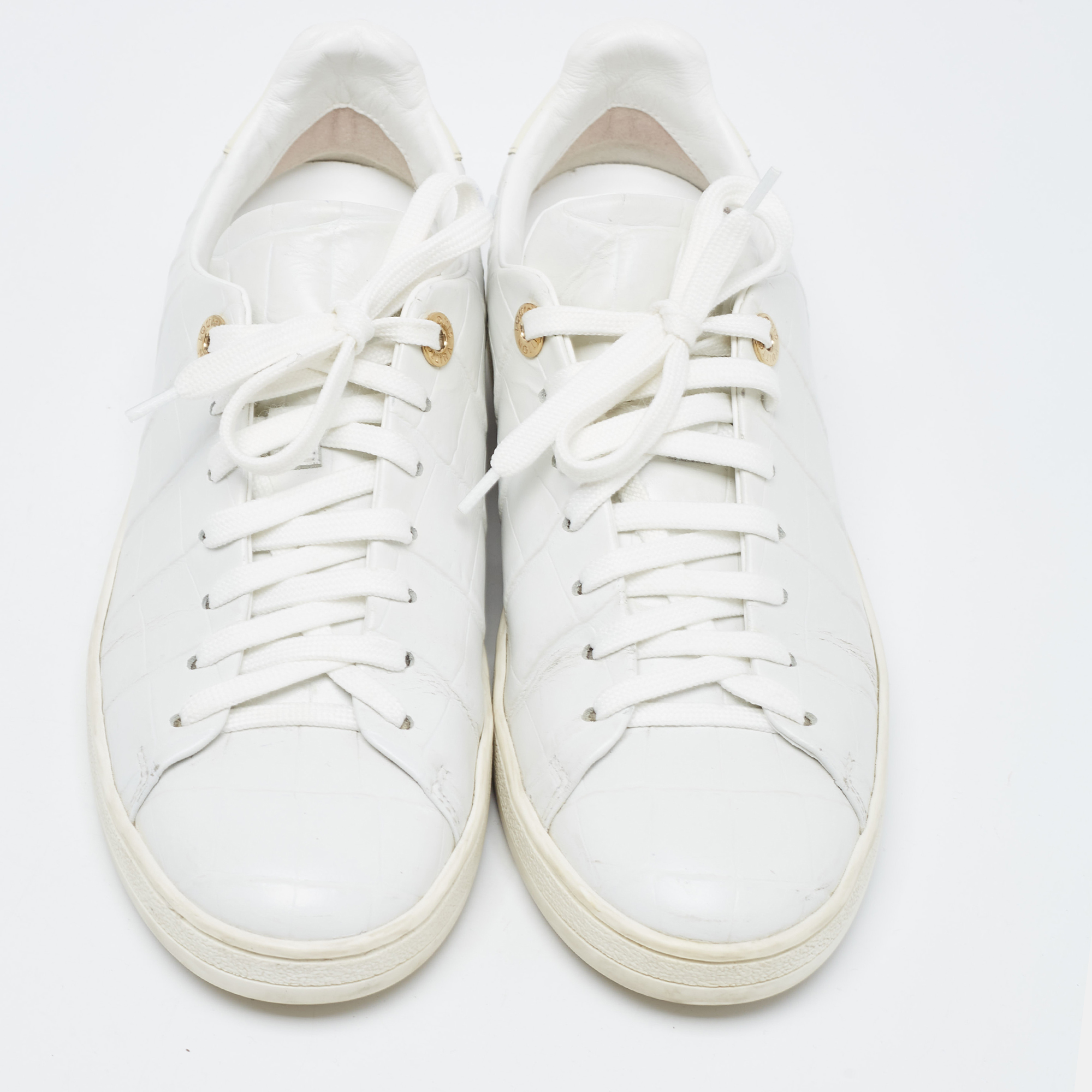 Louis Vuitton White Croc Embossed Leather Frontrow Sneakers Size 36.5