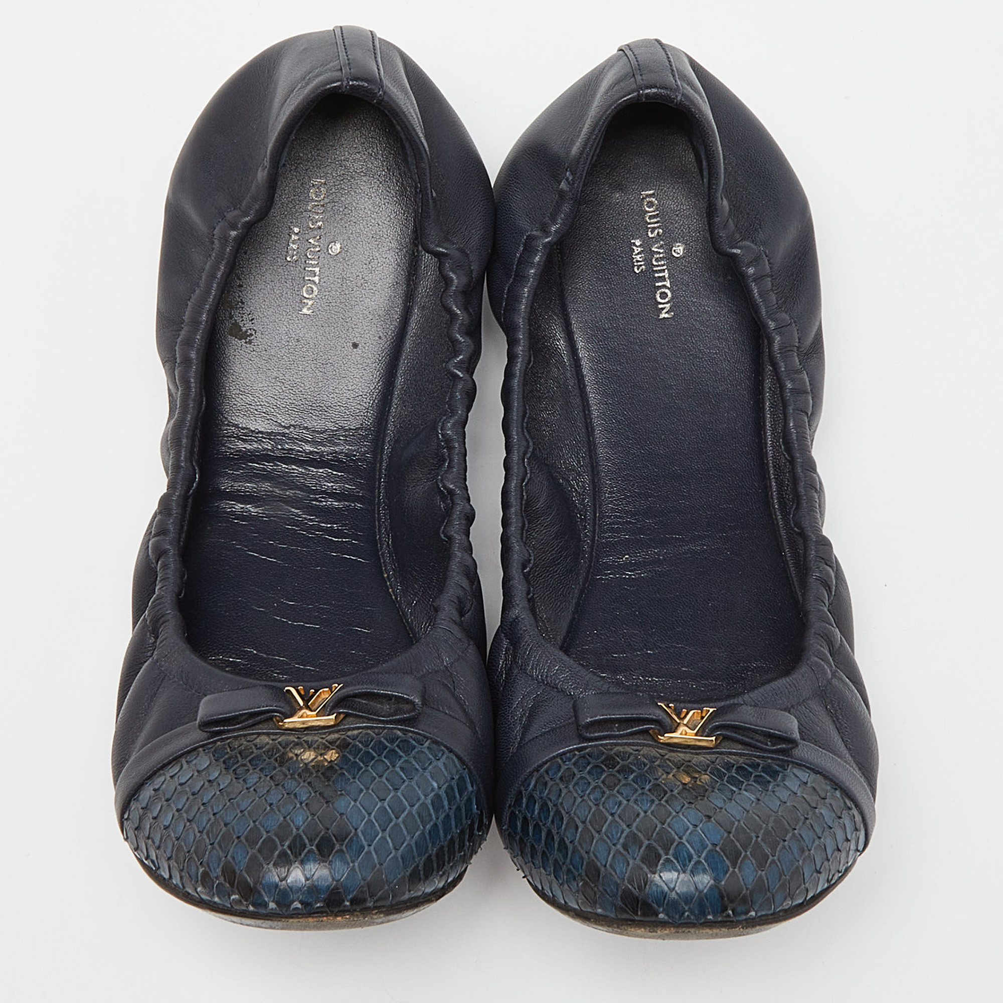 Louis Vuitton Blue Leather And Python Elba Scrunch Ballet Flats Size 39