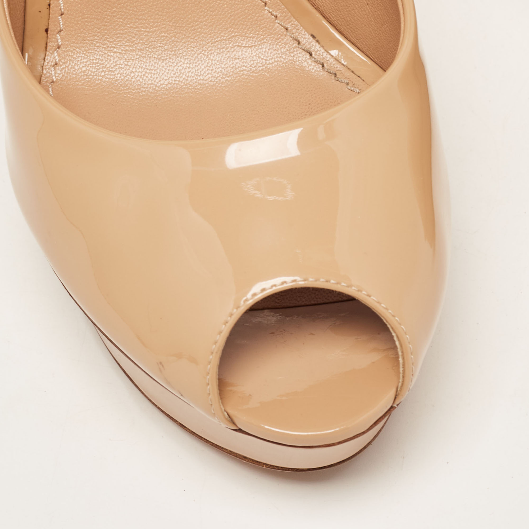 Louis Vuitton Beige Patent Leather Eyeline Peep Toe Pumps Size 40