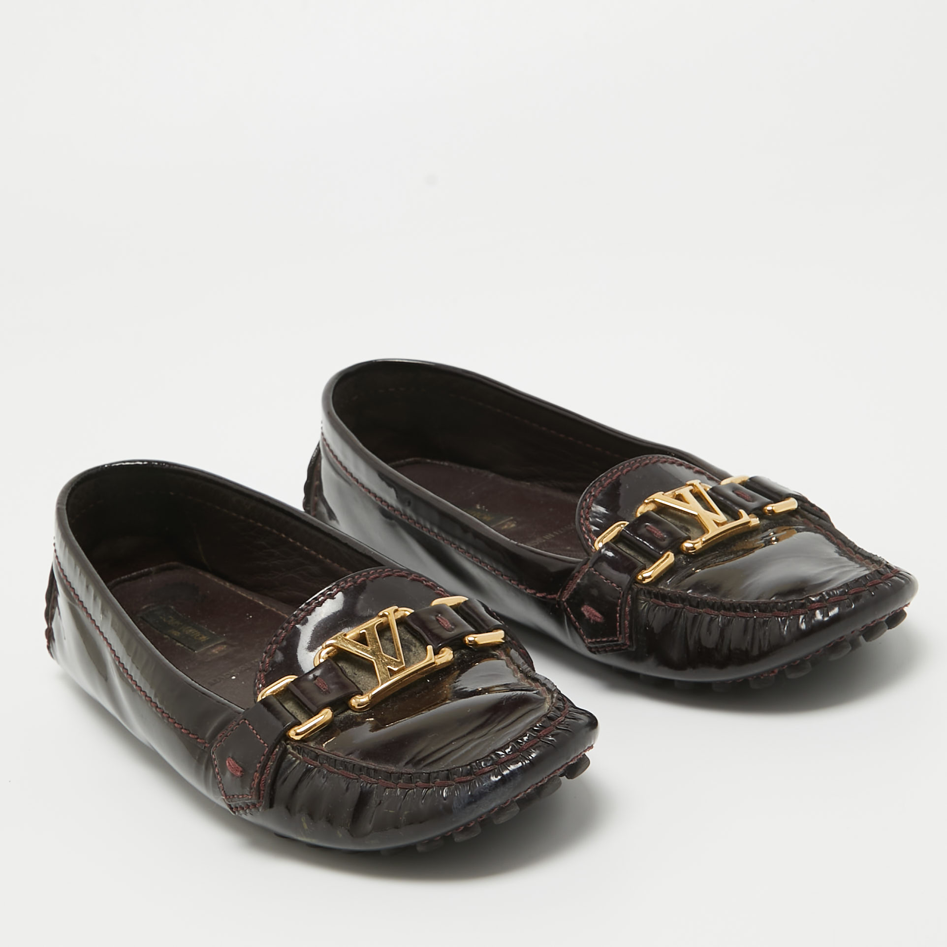 Louis Vuitton Burgundy Patent Oxford Loafers Size 36.5