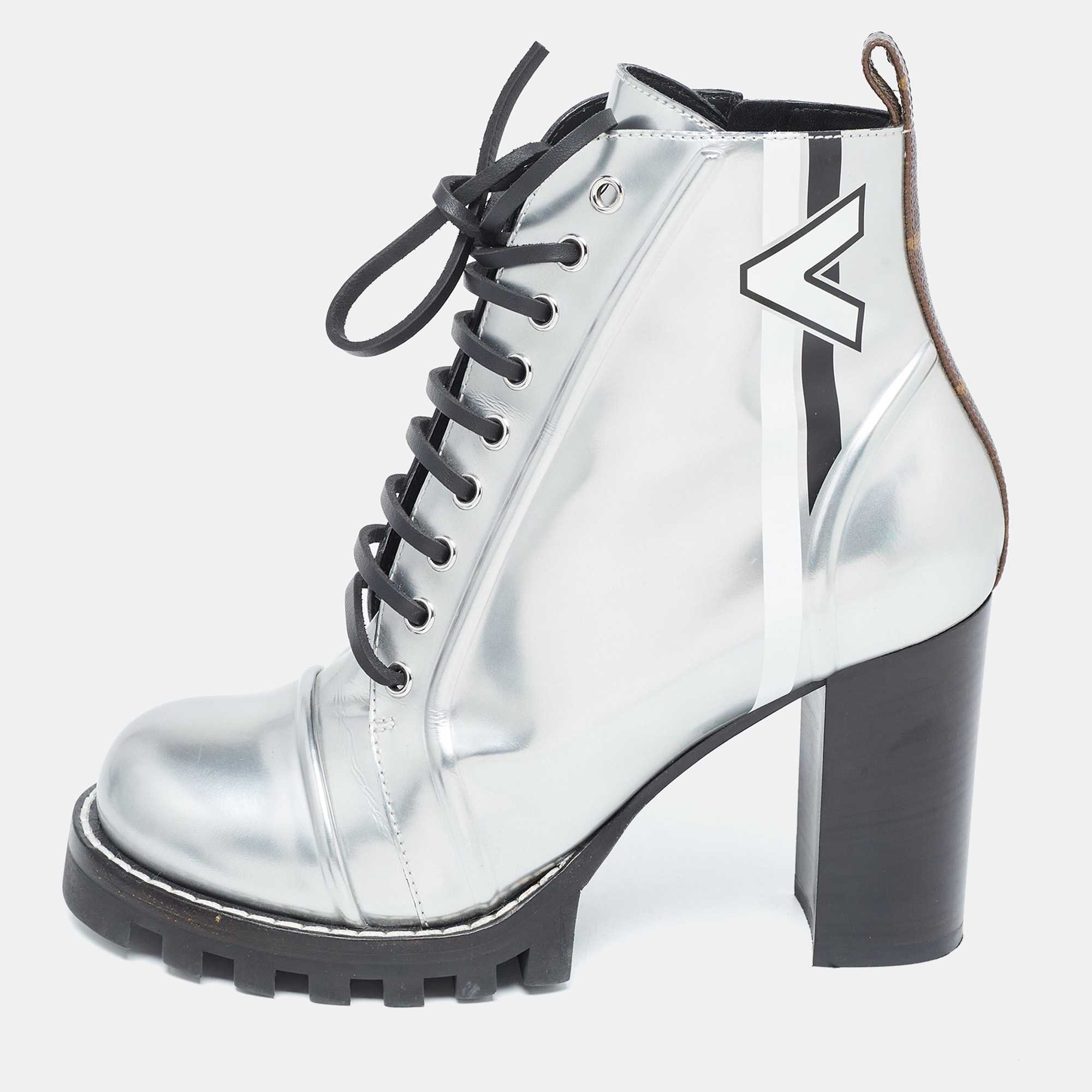 Louis vuitton silver leather spaceship ankle boots size 40