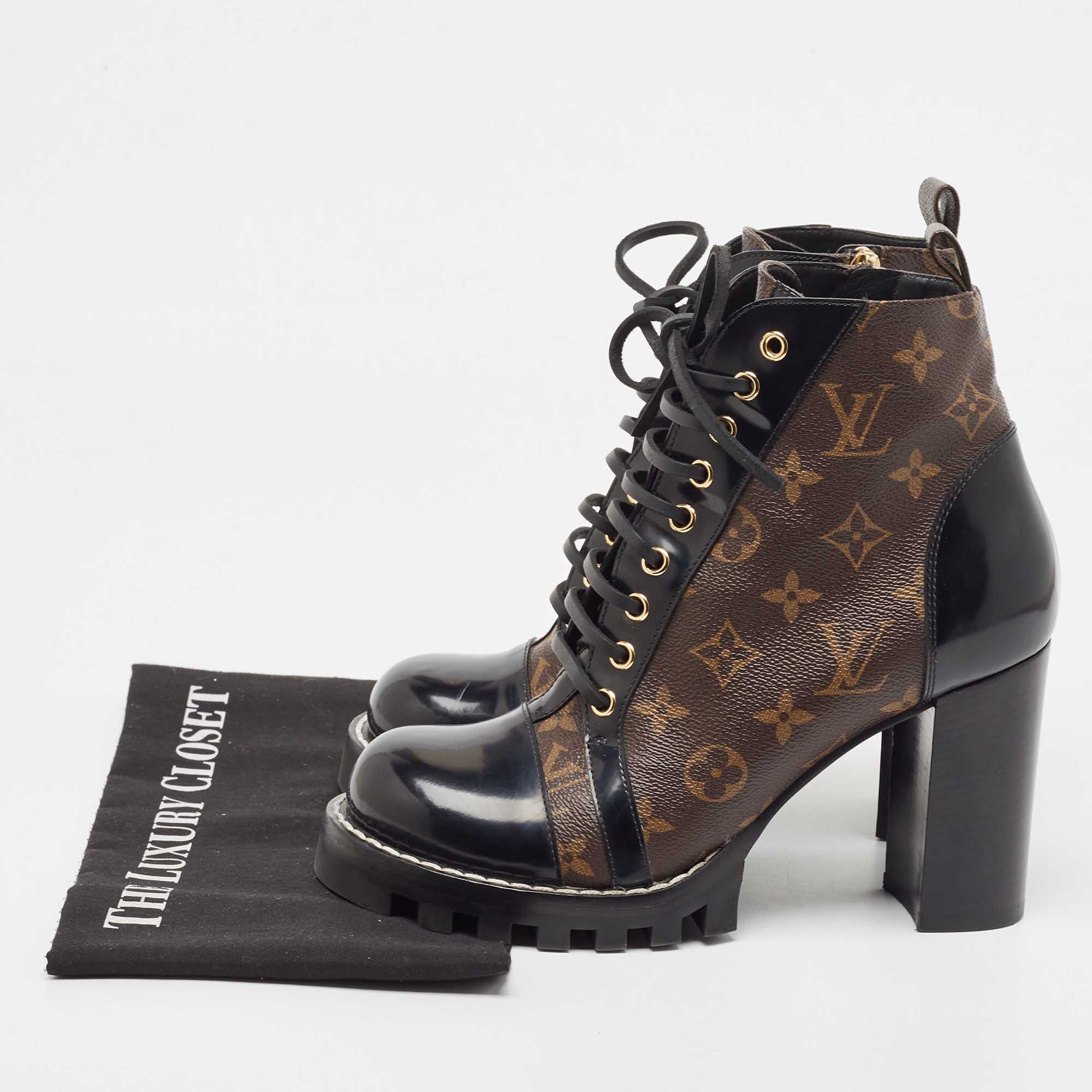 Louis Vuitton Brown Monogram  Canvas And Patent Leather Star Trail Ankle Boots Size 40