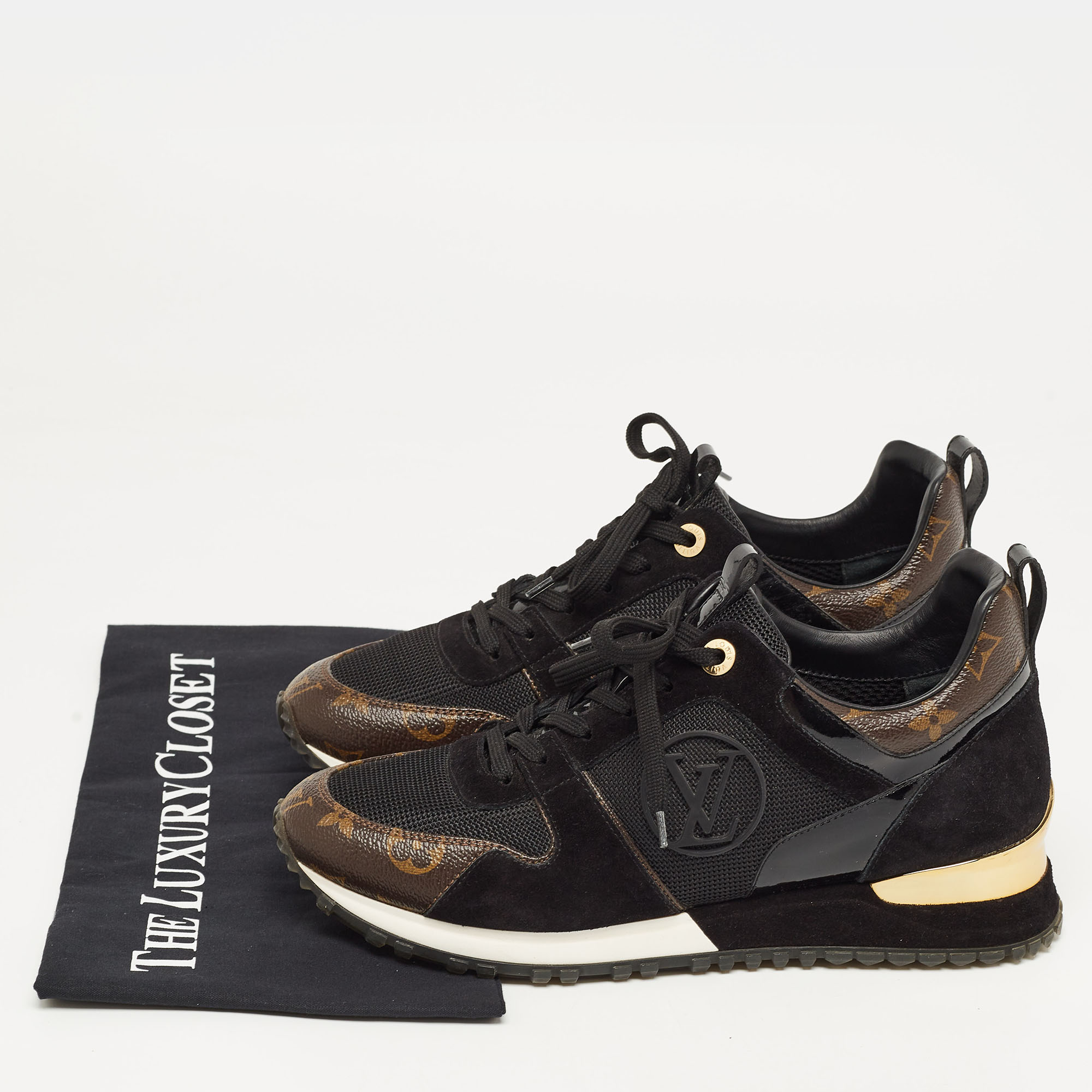 Louis Vuitton Brown/Black Monogram Canvas And Suede Run Away Sneakers Size 39