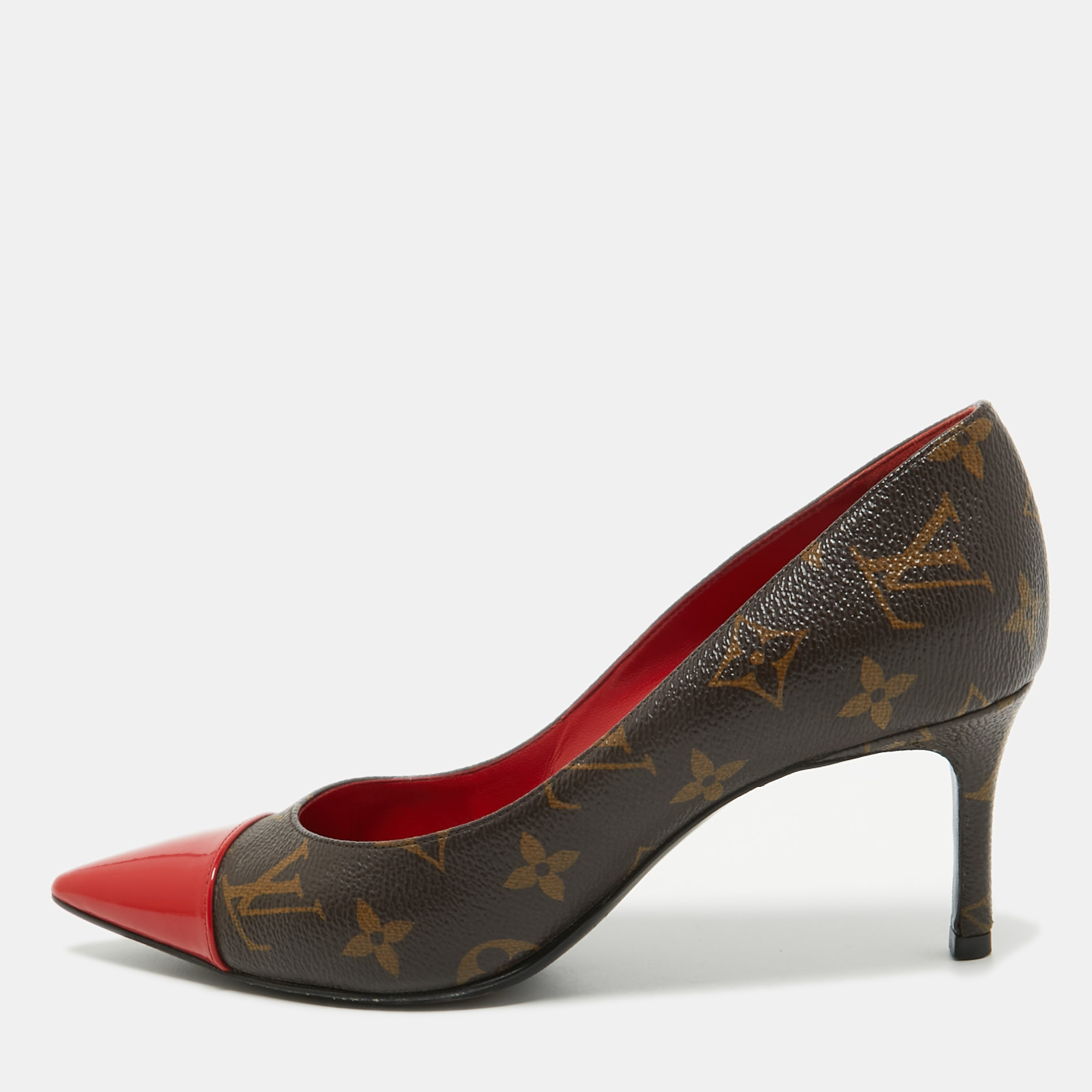 Louis Vuitton Brown/Red Monogram Canvas And Patent Fetish Pumps Size 37