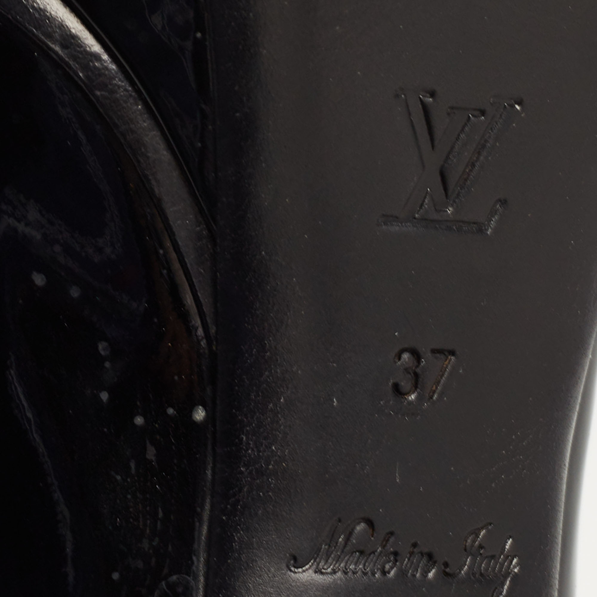 Louis Vuitton Black Patent Leather Peep Toe Platform Pumps Size 37