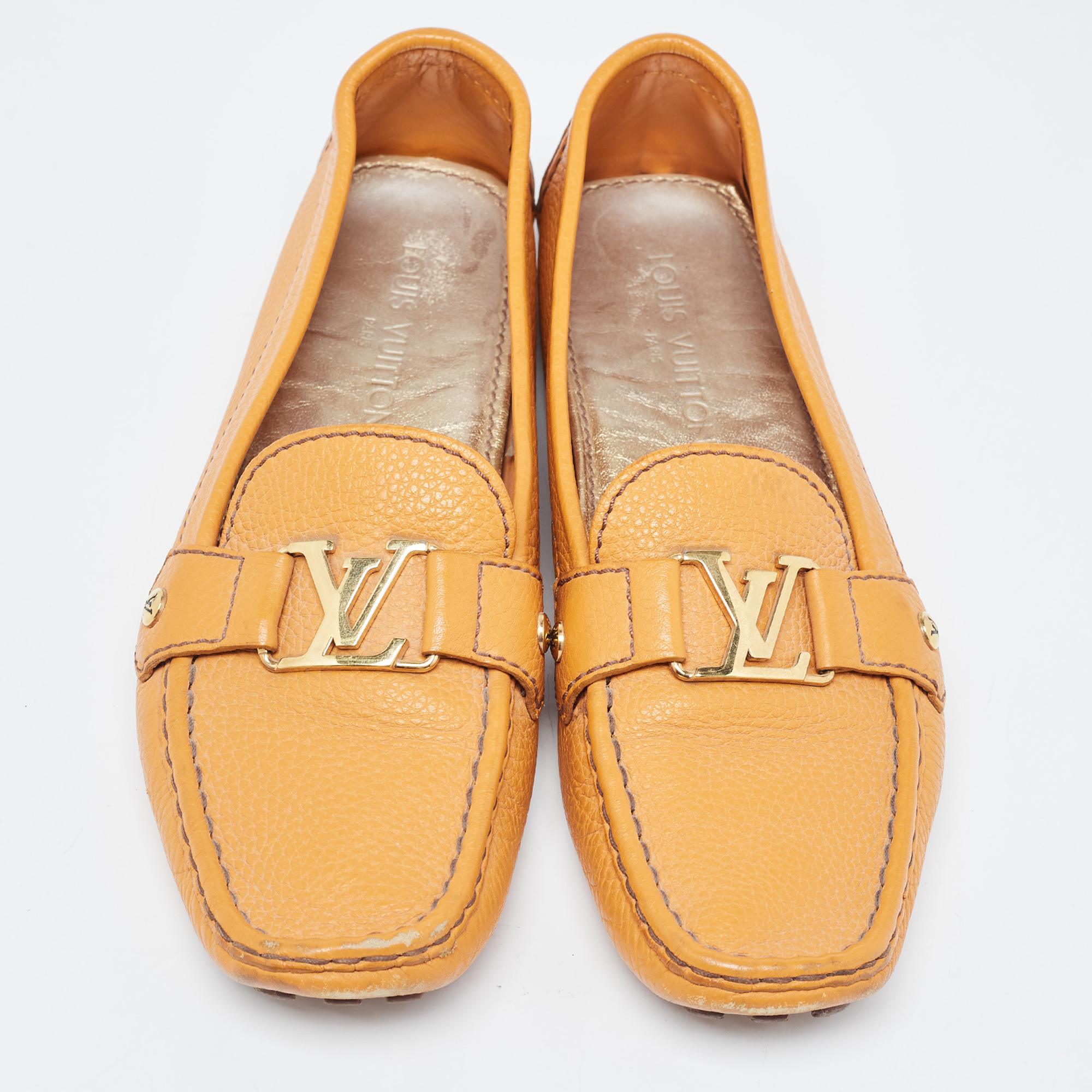 Louis Vuitton Orange Leather Oxford Loafers Size 40