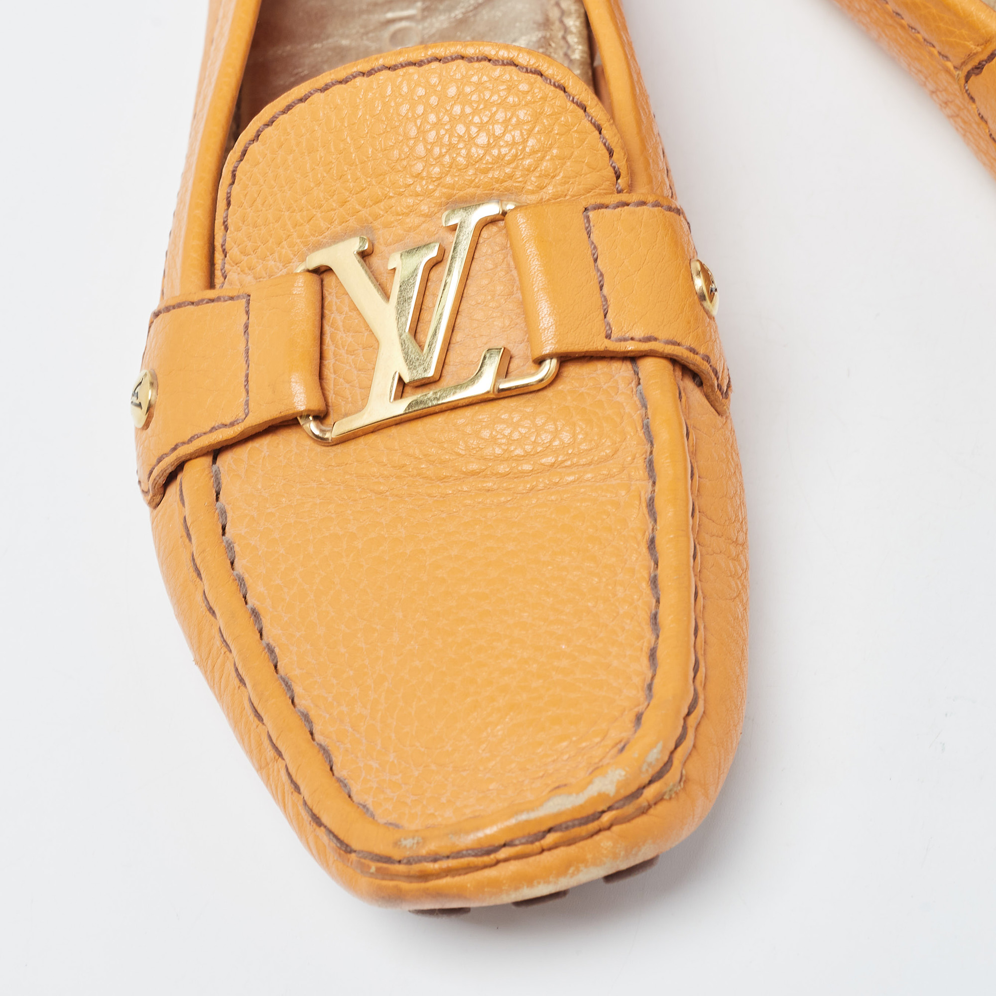 Louis Vuitton Orange Leather Oxford Loafers Size 40