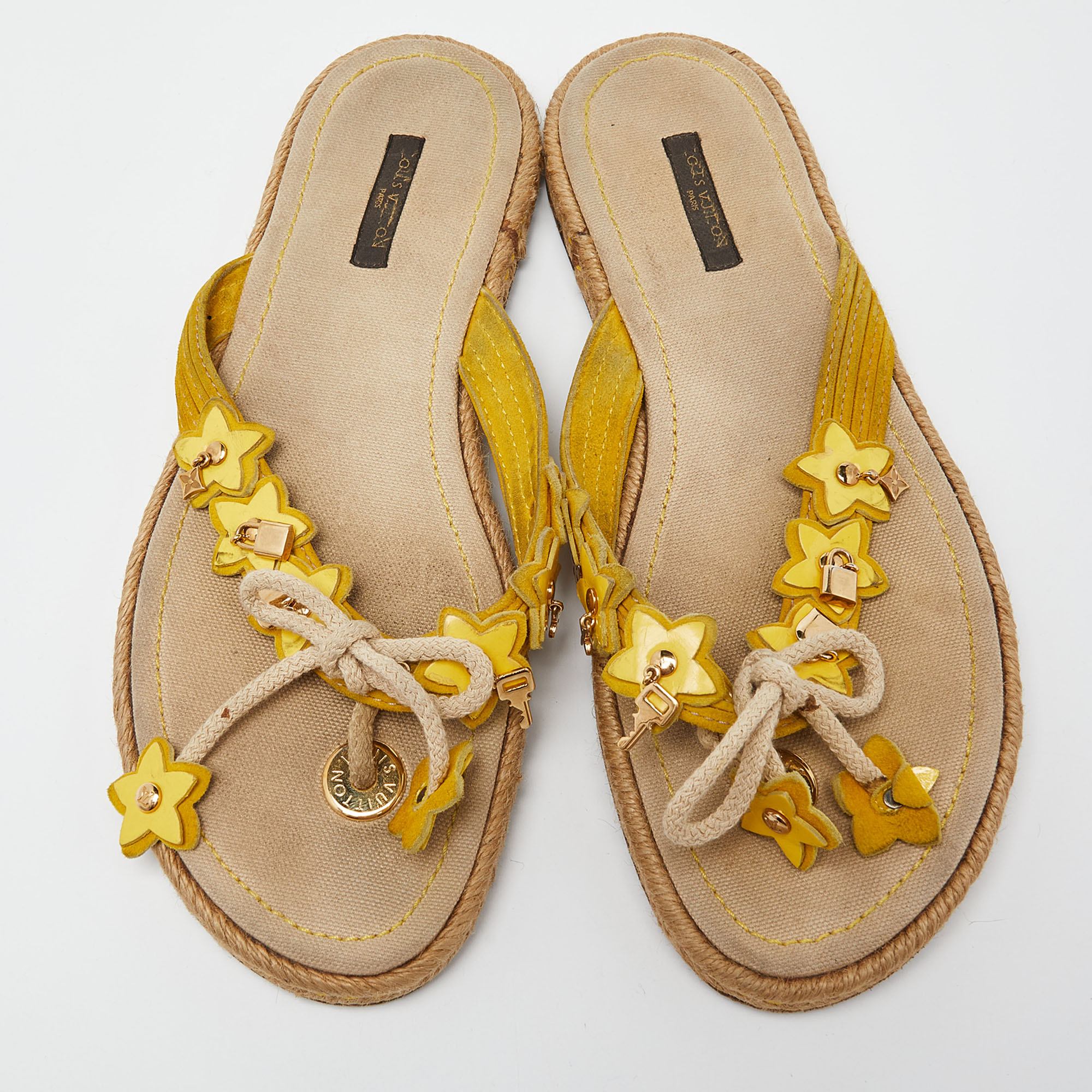 Louis Vuitton Yellow Suede Thong Espadrille Flats Size 40