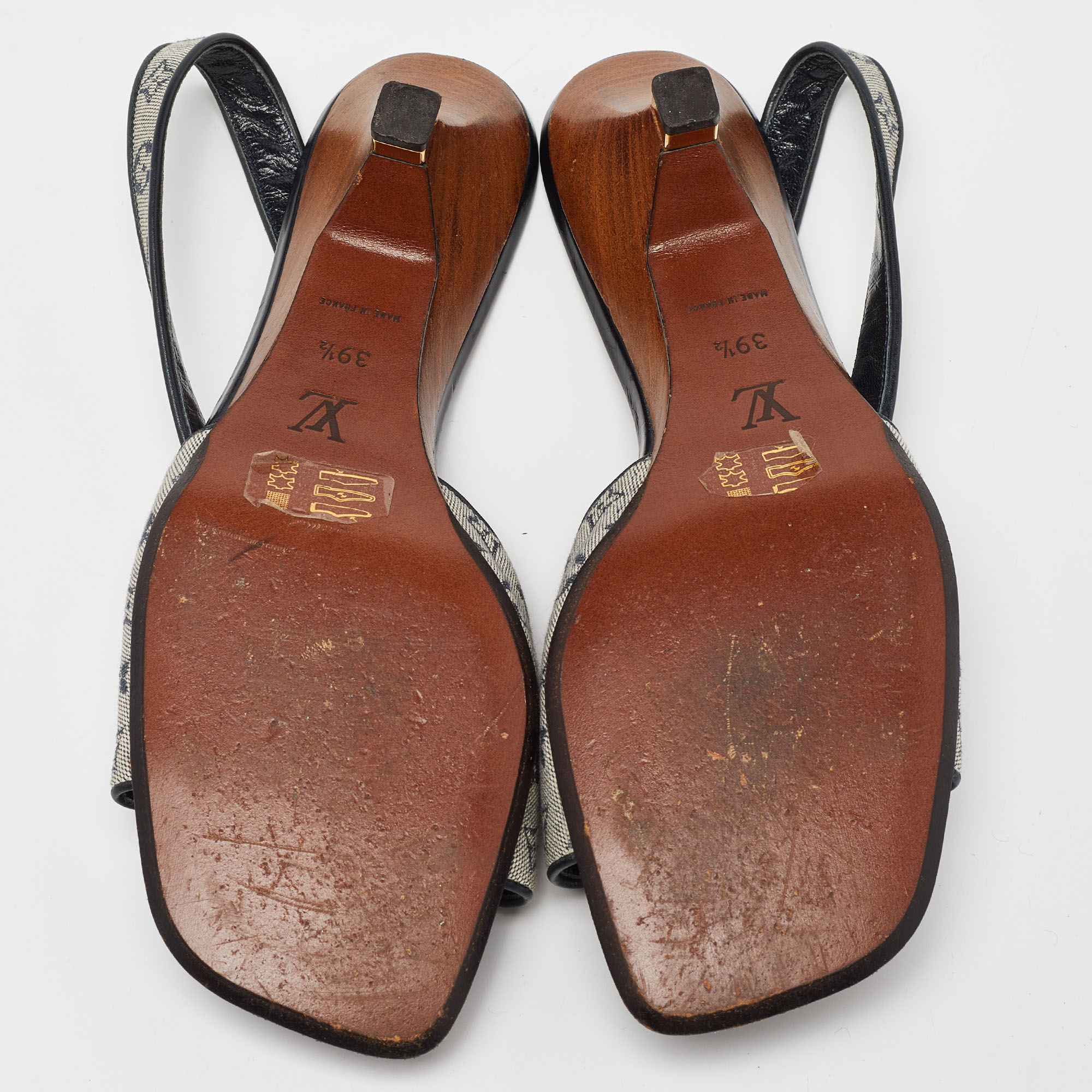 Louis Vuitton Beige/Black Monogram Canvas And Leather Slingback Sandals Size 39.5