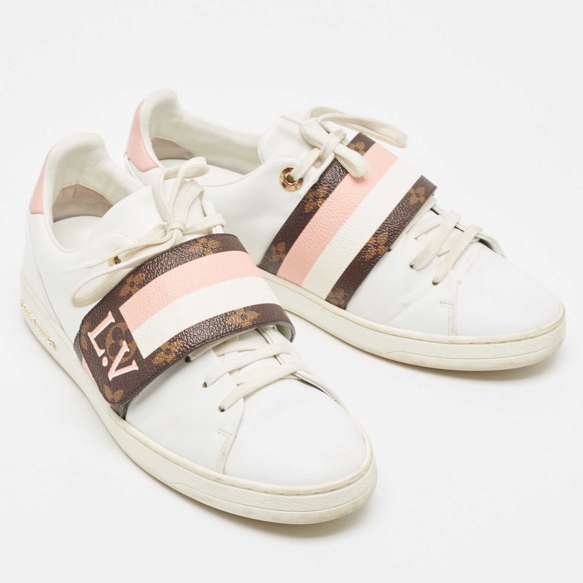 Louis Vuitton White/Brown Canvas And Leather Frontrow Sneakers Size 36.5