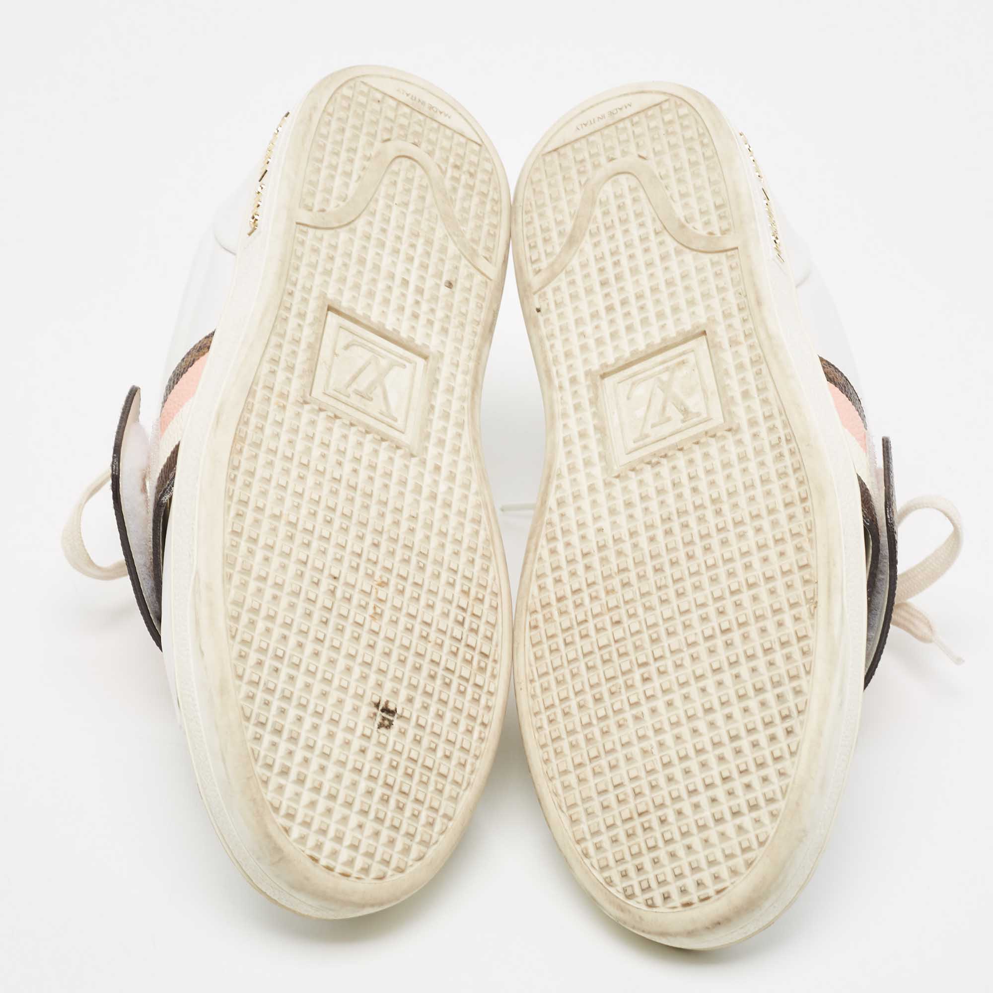 Louis Vuitton White/Brown Canvas And Leather Frontrow Sneakers Size 36.5