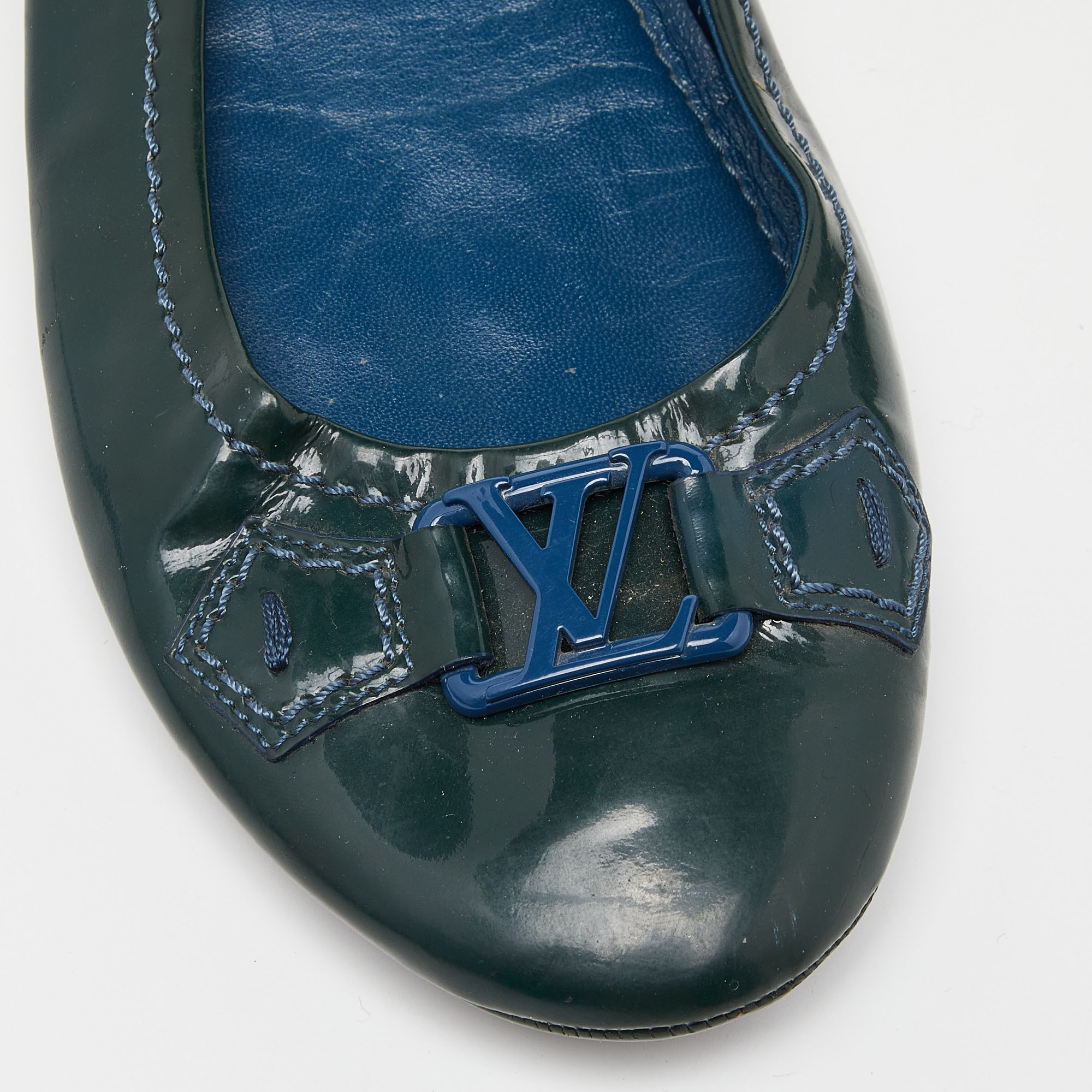 Louis Vuitton Dark Green Patent Leather Oxford Ballet Flats Size 39.5