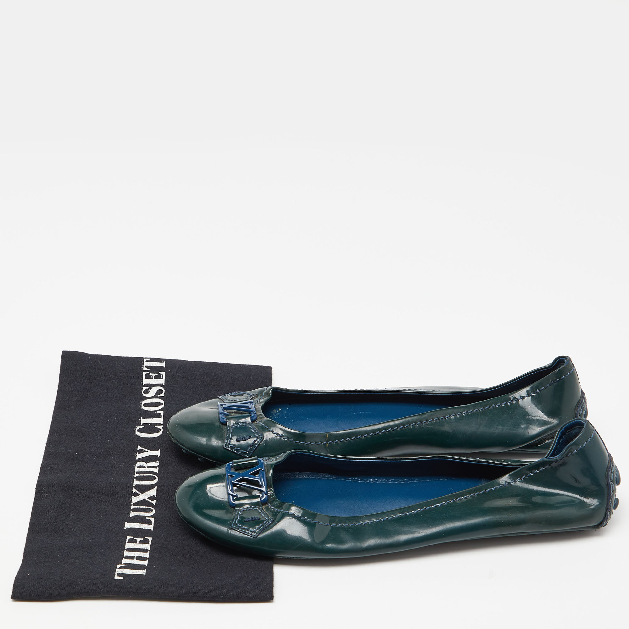 Louis Vuitton Dark Green Patent Leather Oxford Ballet Flats Size 39.5