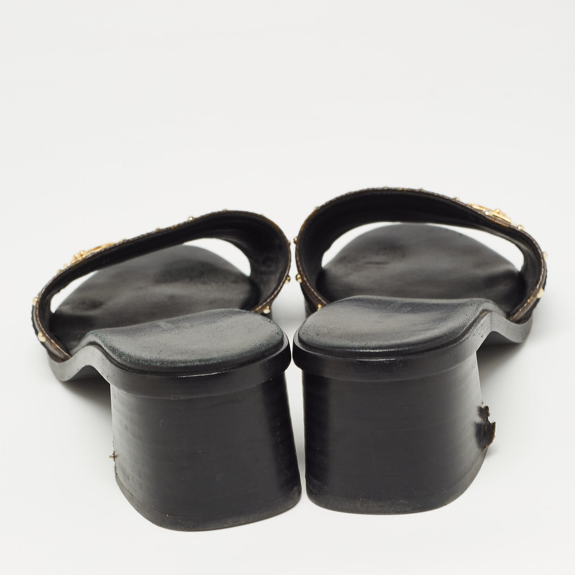 Louis Vuitton Brown/Black Monogram Canvas And Leather Lock It Slide Sandals Size 39.5