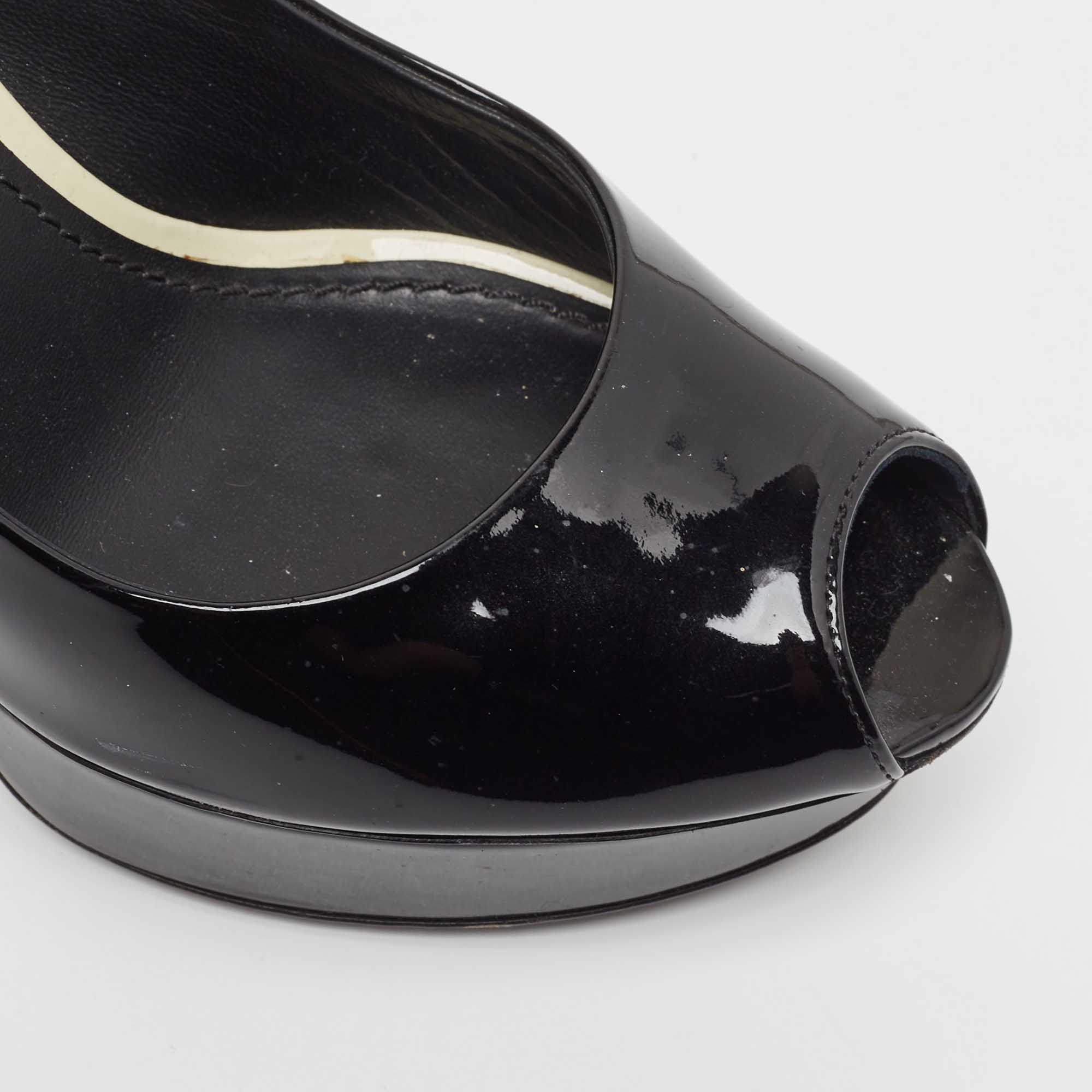Louis Vuitton Black Patent Leather Peep Toe Platform Pumps Size 36.5