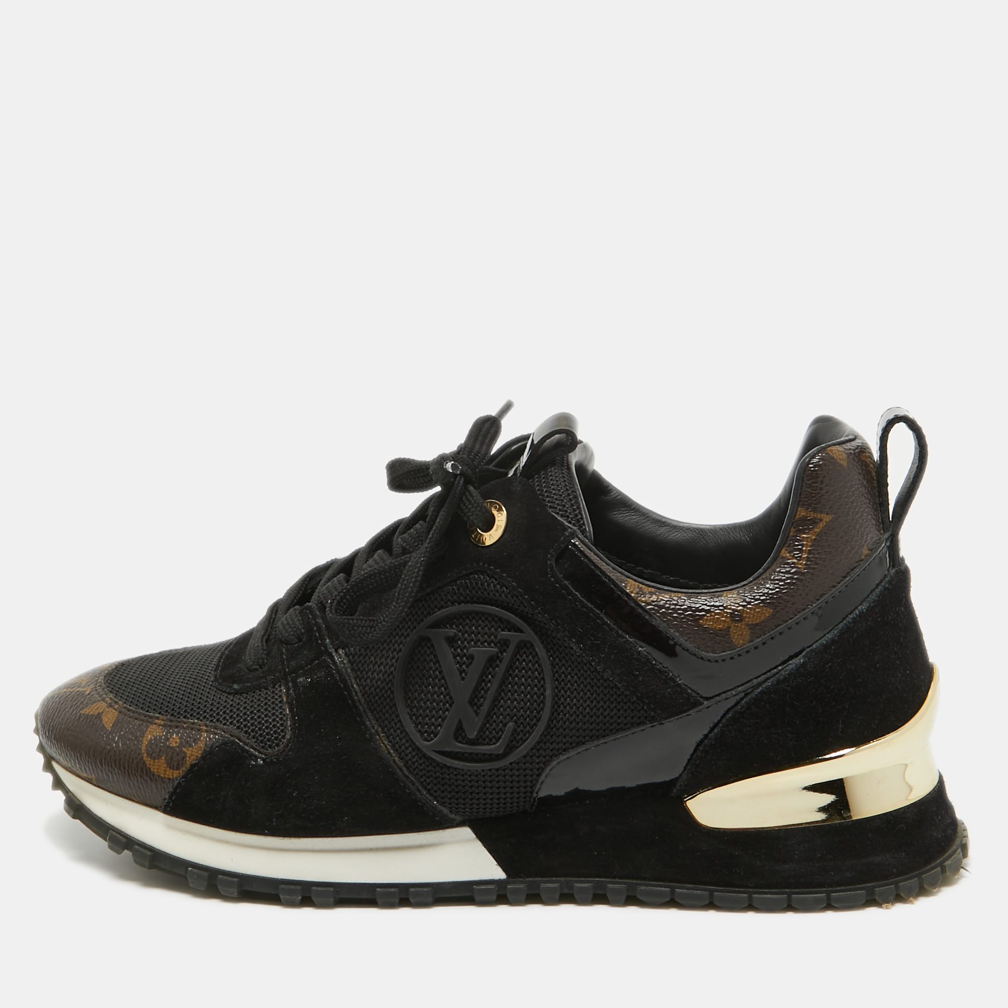 Louis Vuitton Black/Brown Suede And Monogram Canvas Run Away  Sneakers Size 36