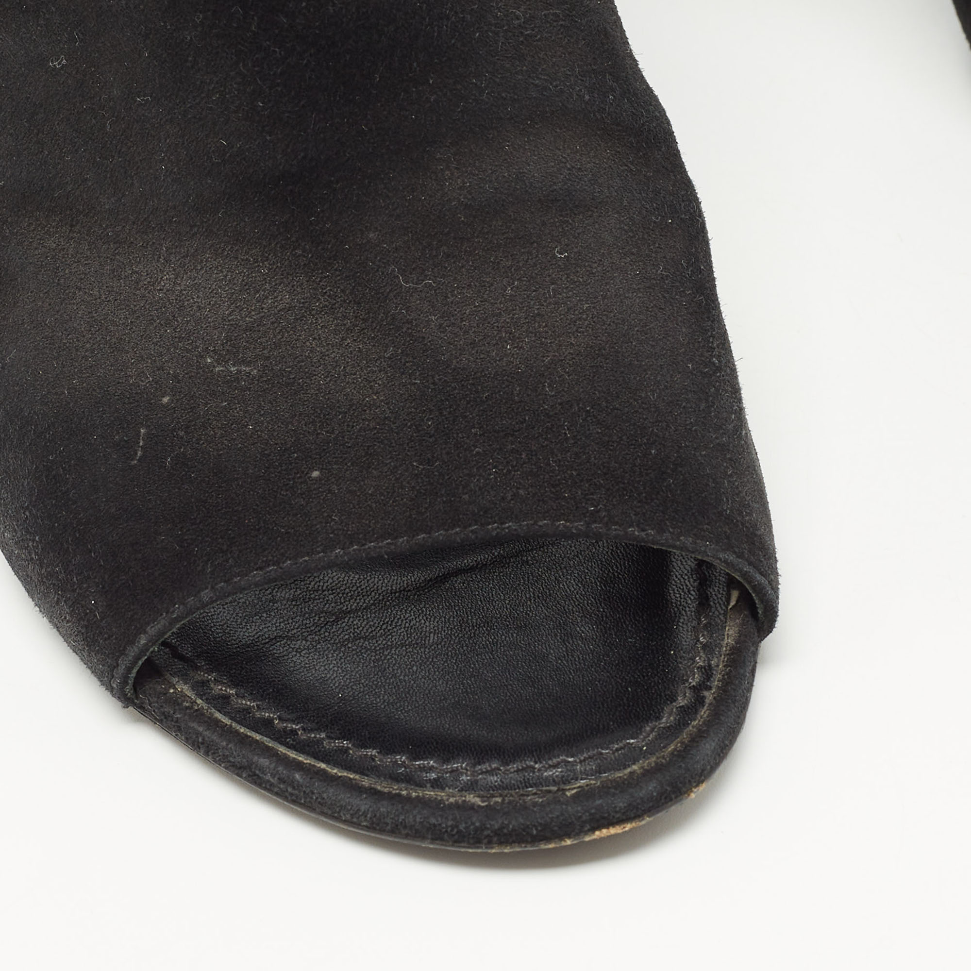 Louis Vuitton Black Suede Embellished Block Heel Open Toe Mules Size 41