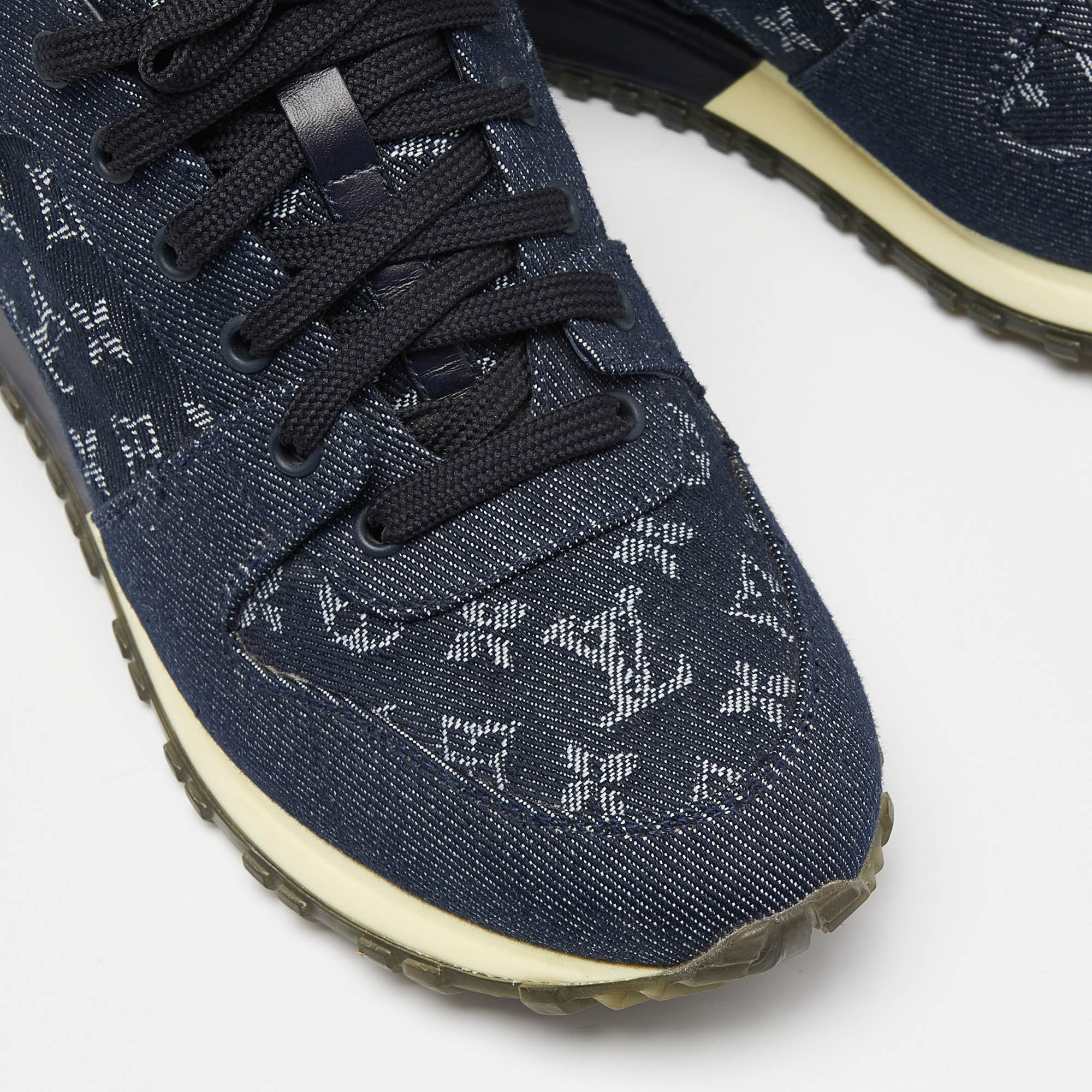 Louis Vuitton Navy Blue Monogram Denim And Leather Run Away Sneakers Size 39