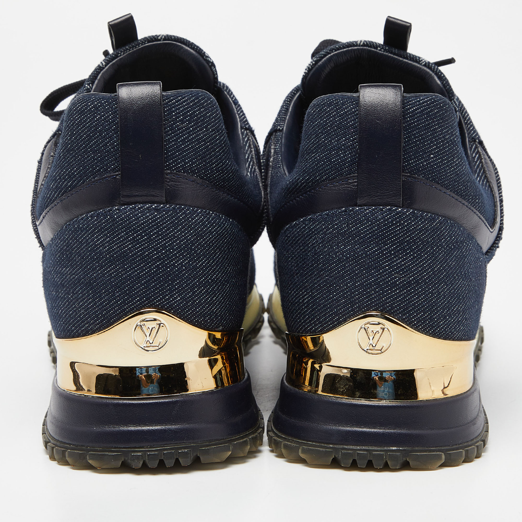 Louis Vuitton Navy Blue Monogram Denim And Leather Run Away Sneakers Size 39