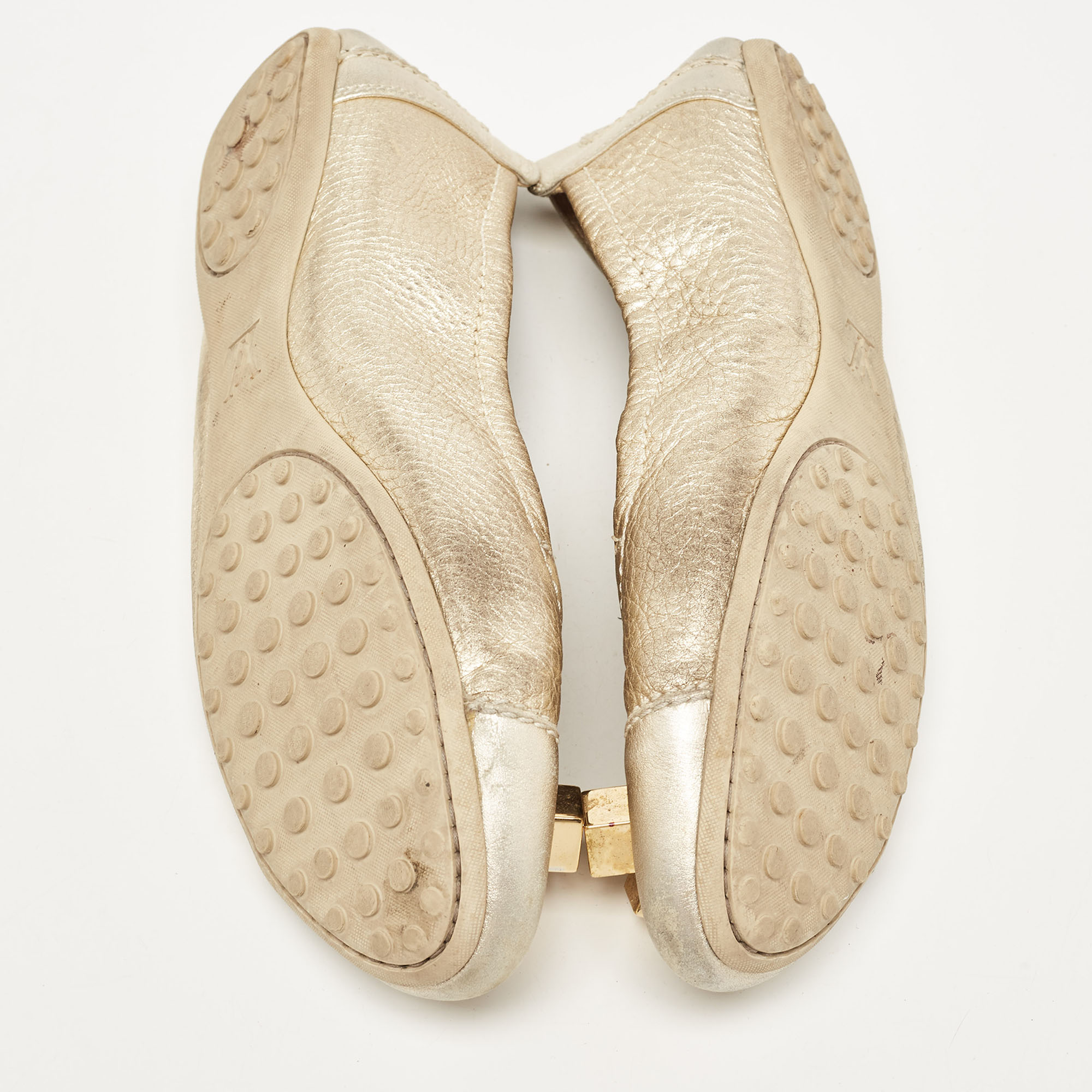 Louis Vuitton Metallic Gold Leather Oxford Ballet Flats Size 38.5