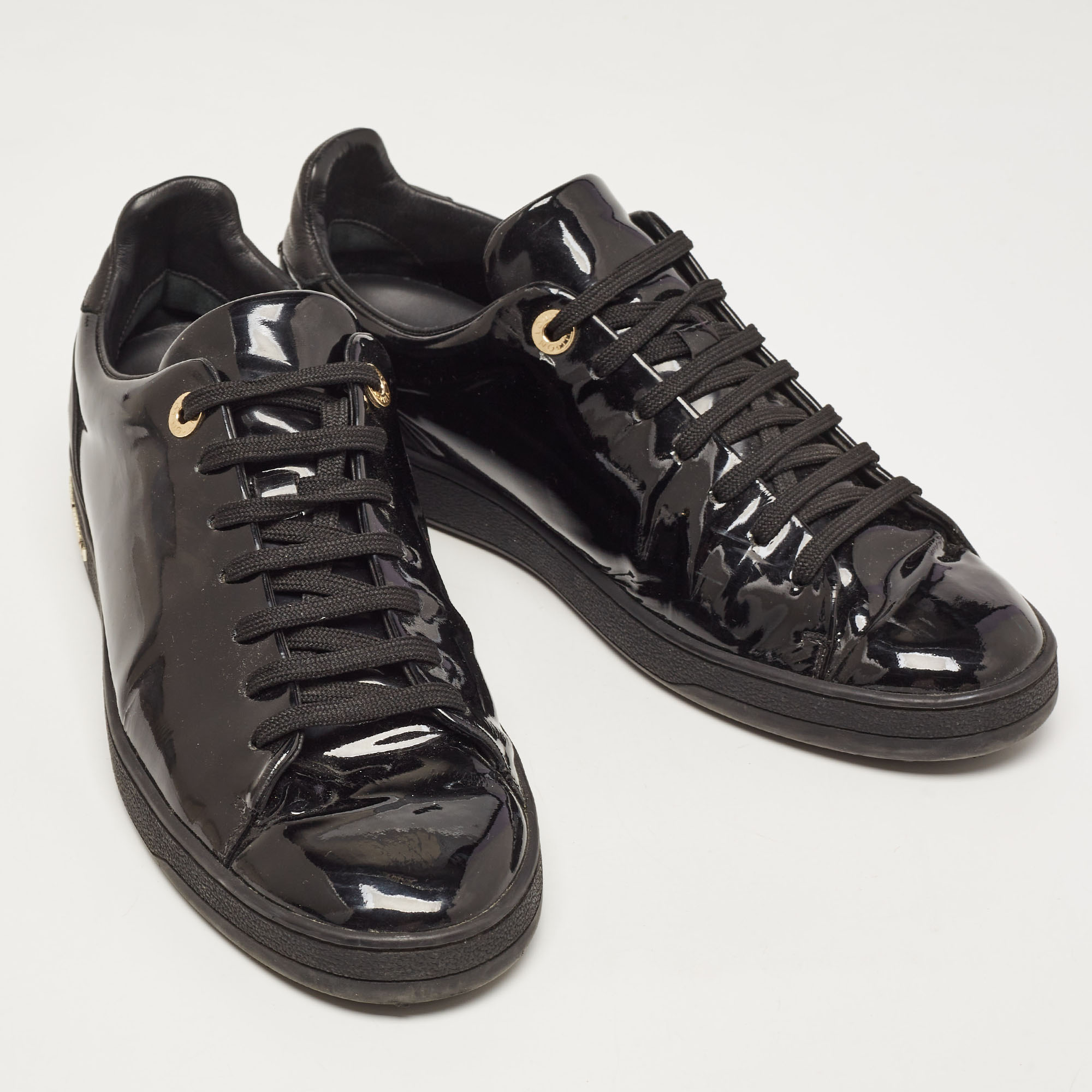 Louis Vuitton Black Patent And Leather Frontrow Sneakers Size 41