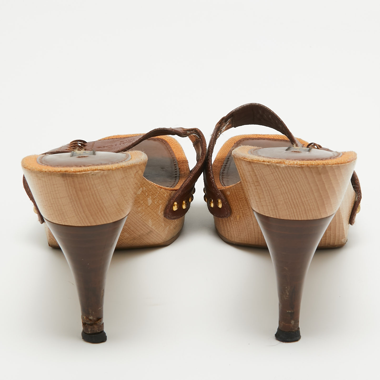 Louis Vuitton Brown Leather Wooden Slide Sandals Size 39