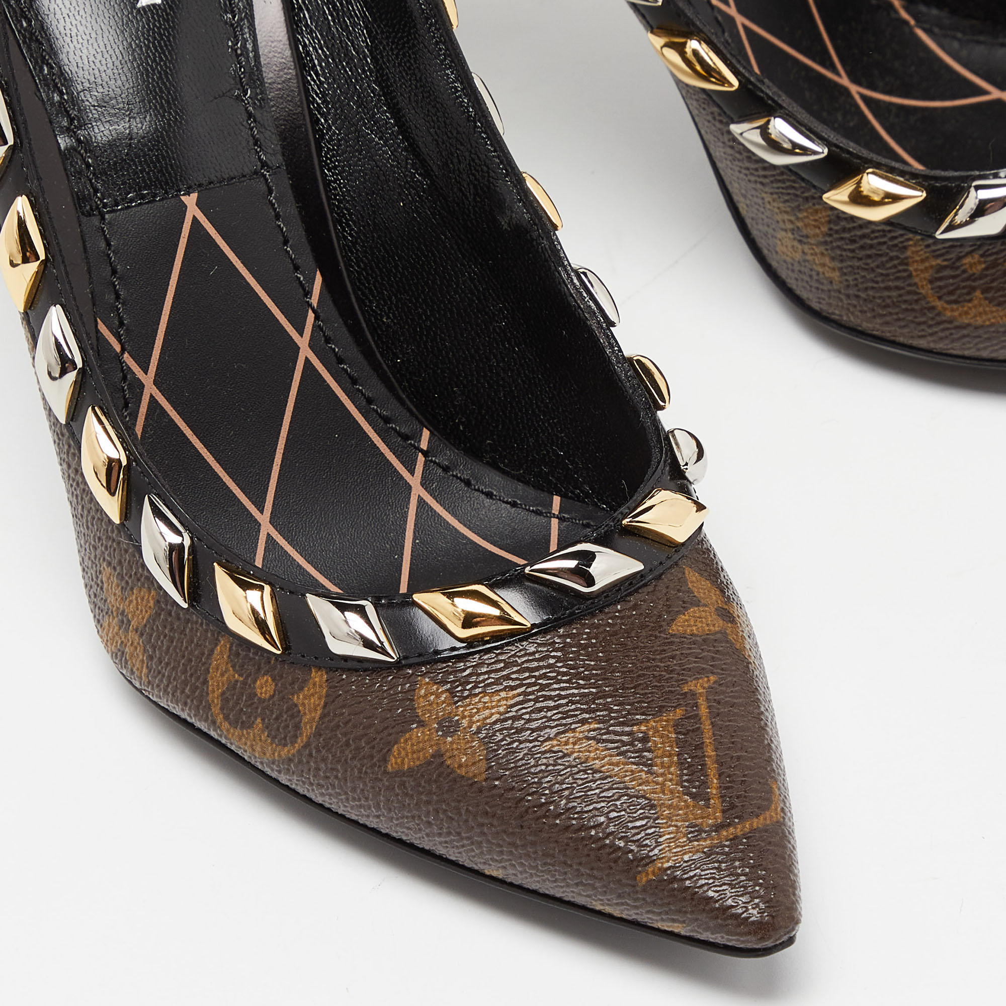 Louis Vuitton Brown Monogram Canvas And Leather Trim Eldorado Pointed Toe Pumps Size 36