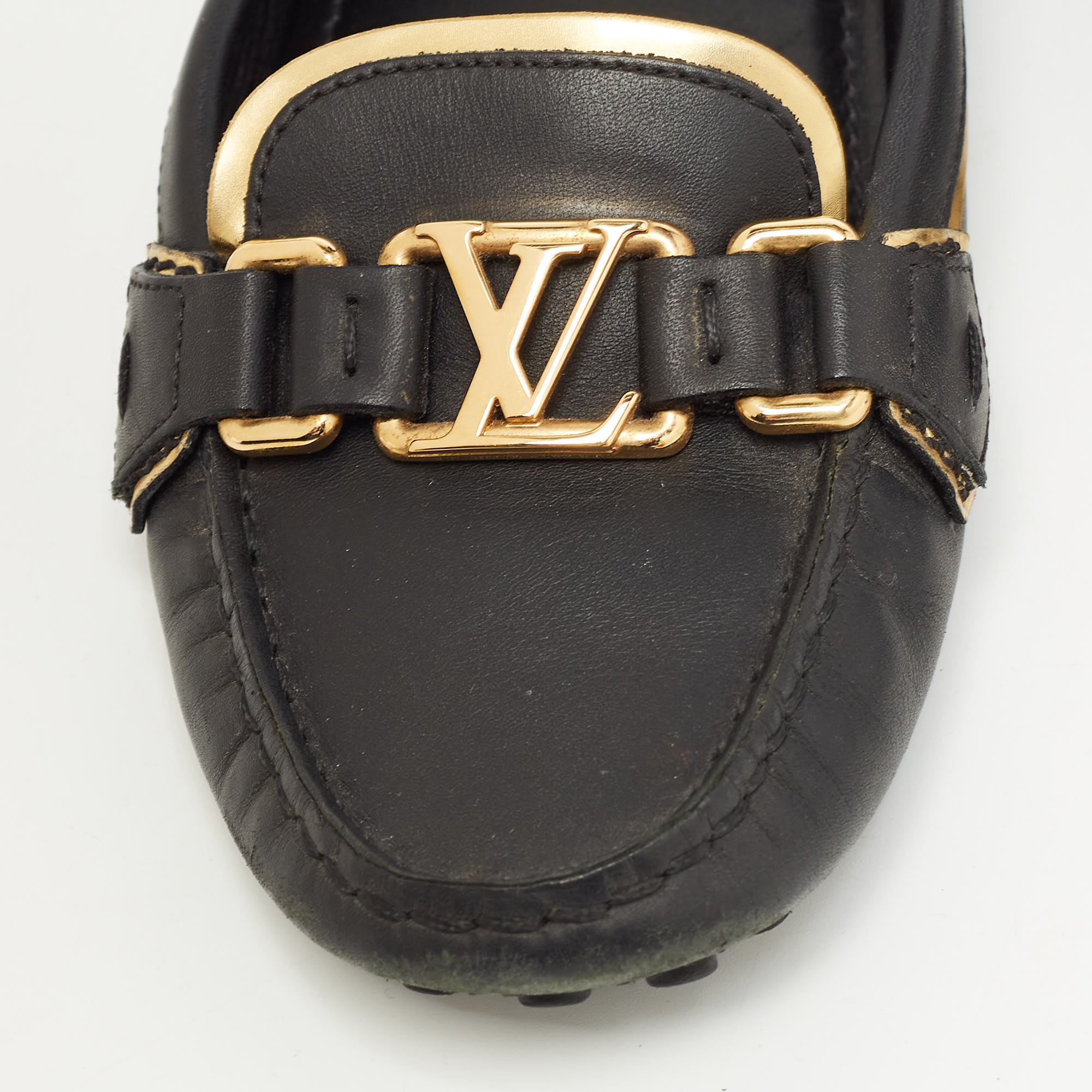 Louis Vuitton Black Leather Oxford Logo Detail Loafers Size 36.5
