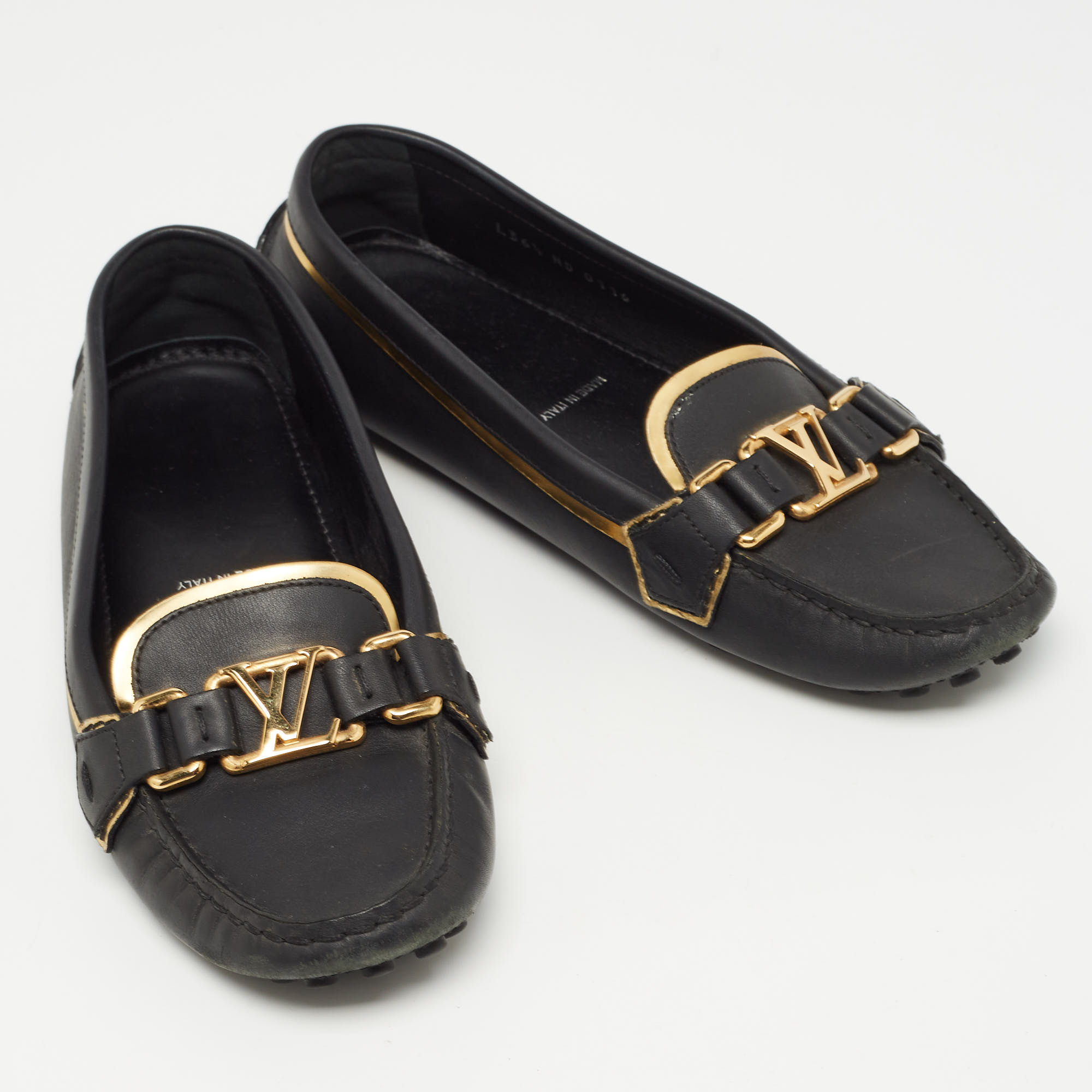 Louis Vuitton Black Leather Oxford Logo Detail Loafers Size 36.5