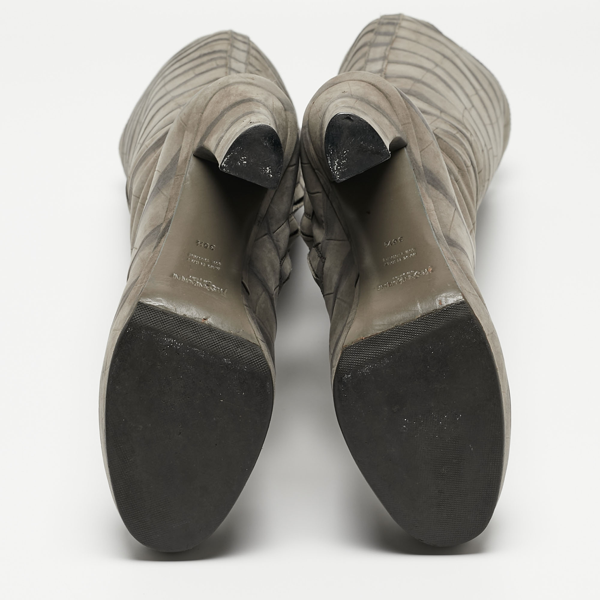 Louis Vuitton Grey Croc Embossed Leather Platform Knee Length Boots Size 36.5