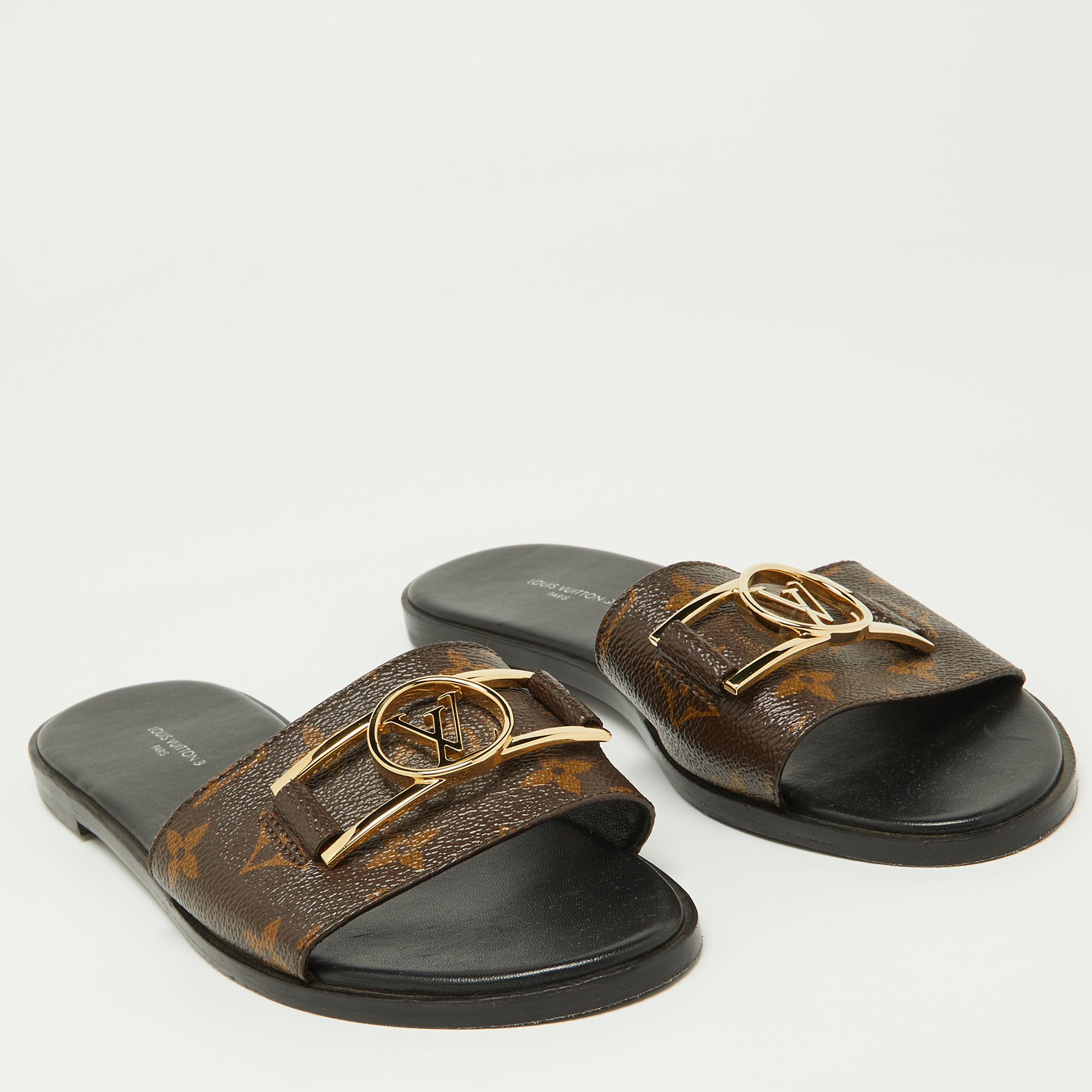 Louis Vuitton Brown Monogram Canvas Flat  Sandals Size 38