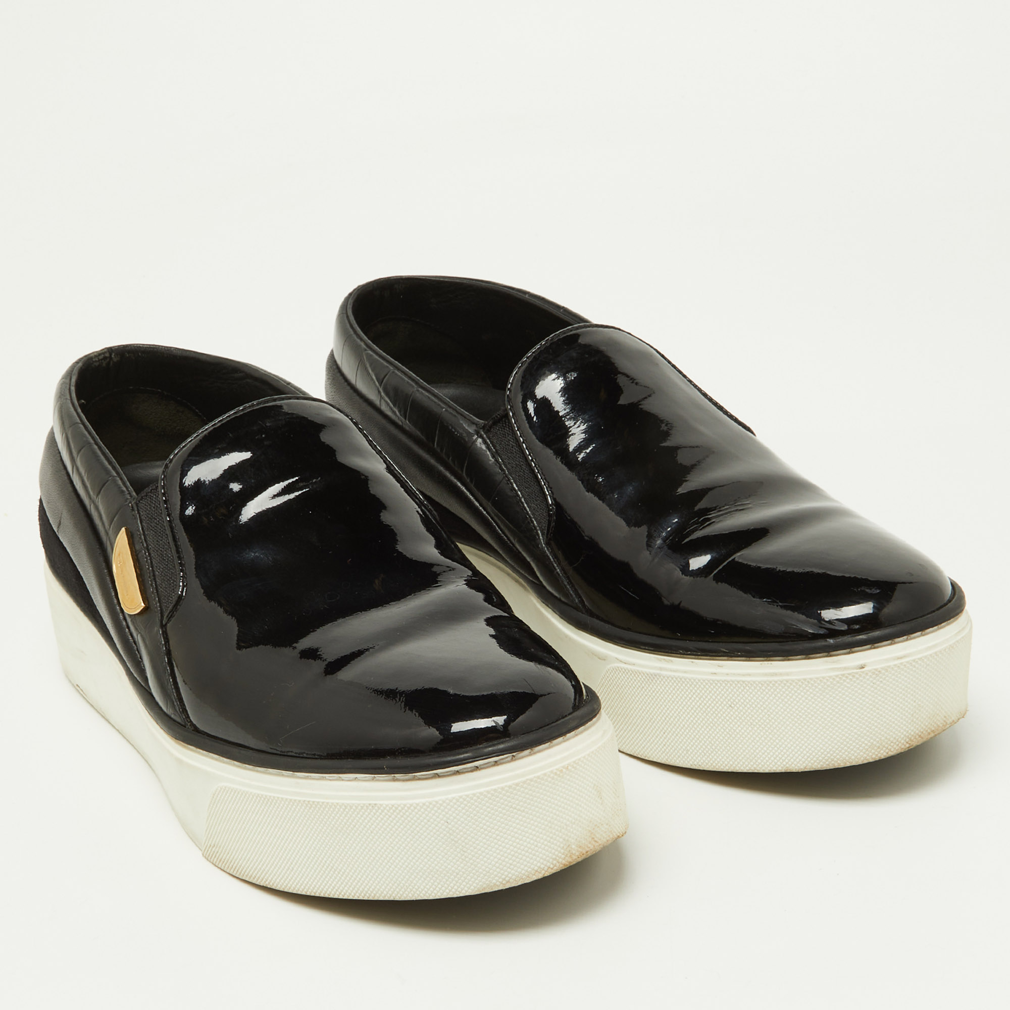 Louis Vuitton Black Patent And Leather Catwalk Sneakers Size 38.5