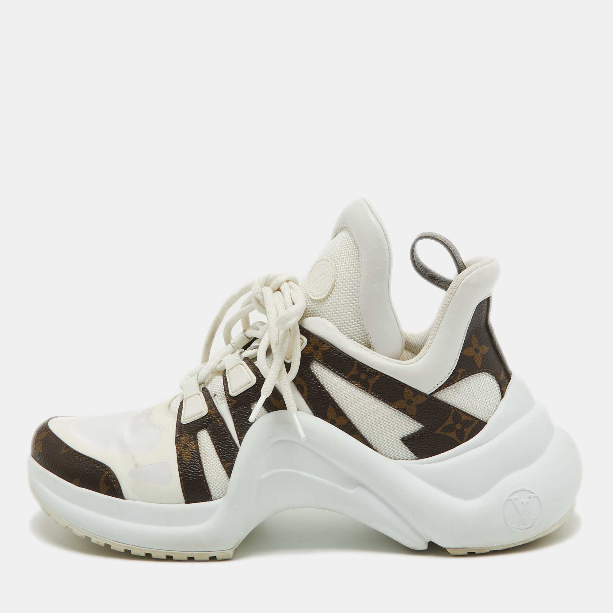 Louis vuitton white/brown nylon and monogram canvas archlight sneakers size 41