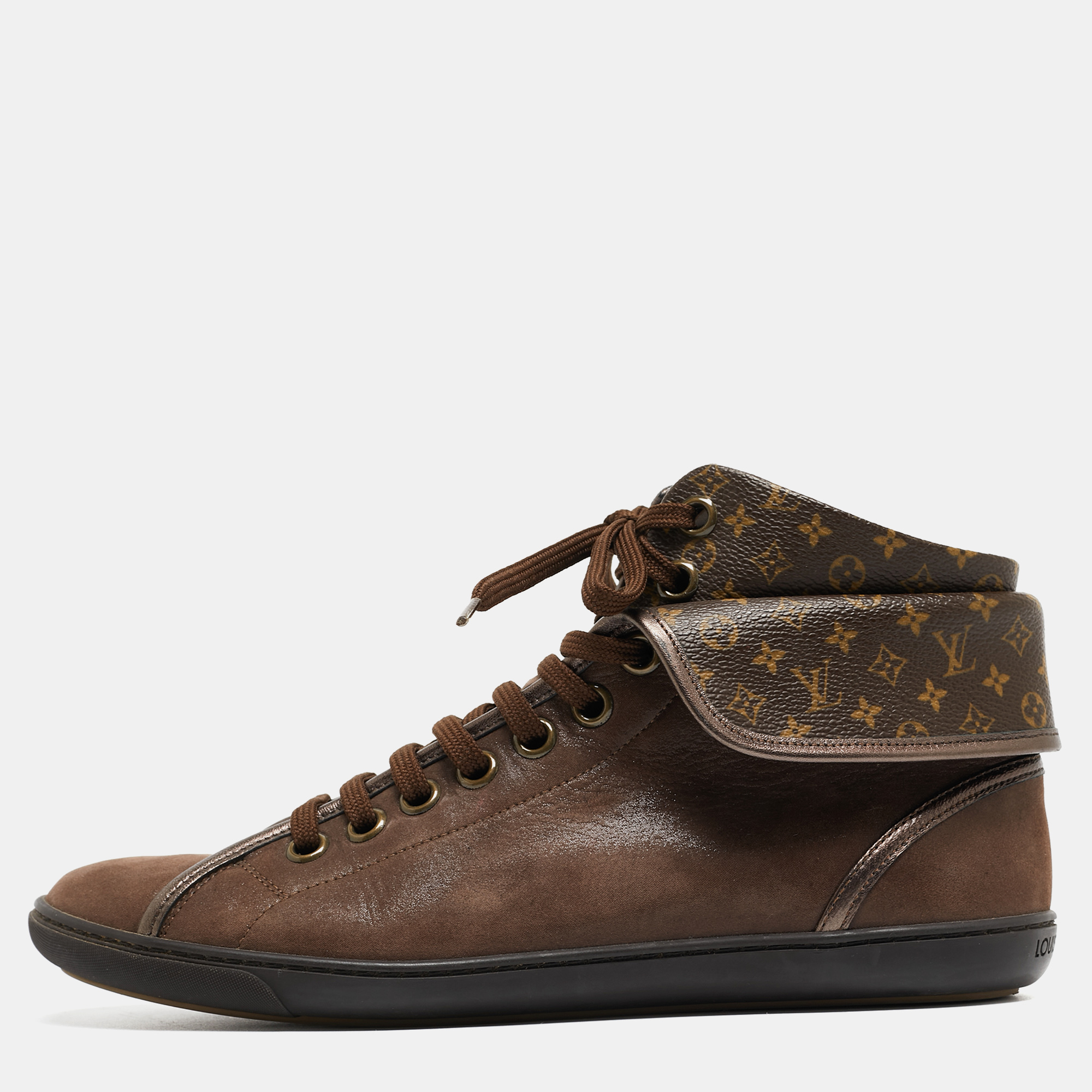 Louis vuitton brown monogram canvas and  leather brea sneakers size 38.5