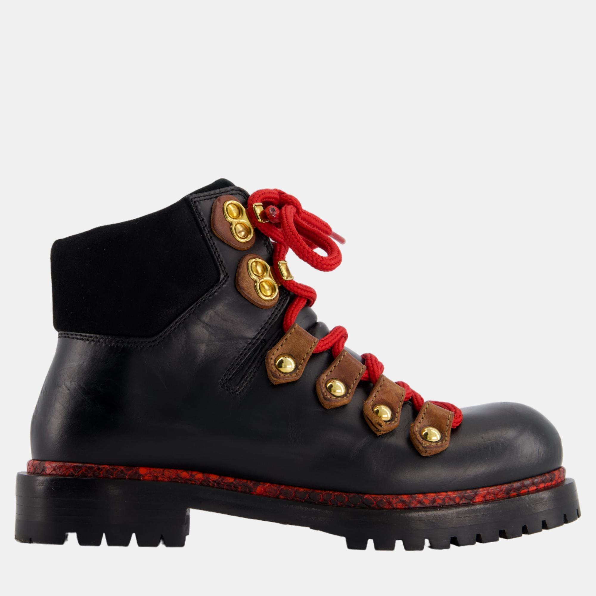Louis vuitton black ankle boot with red python trim lace detail size eu 35.5