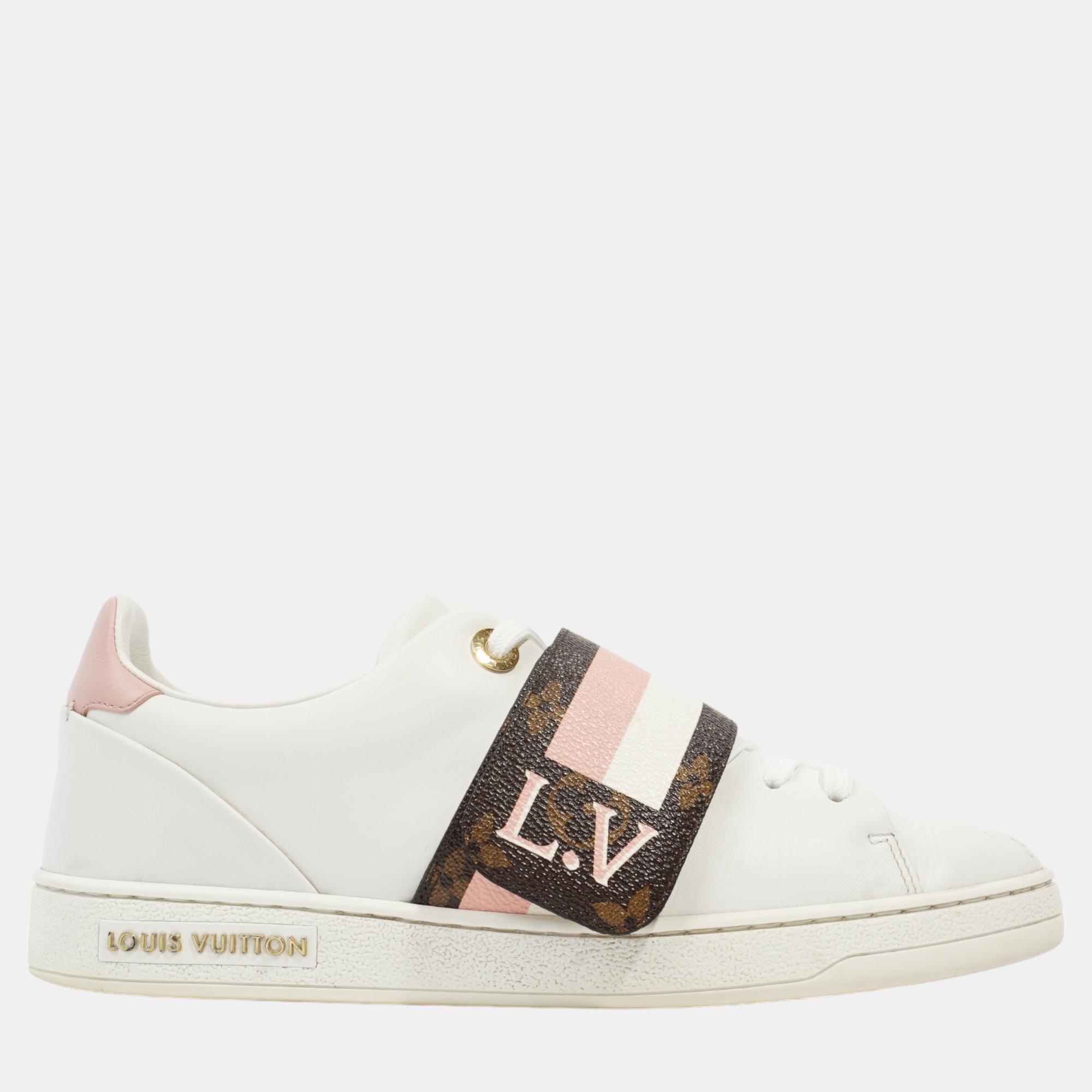 Louis vuitton frontrow sneakers white / brown monogram / pink leather eu 36.5 uk 3.5