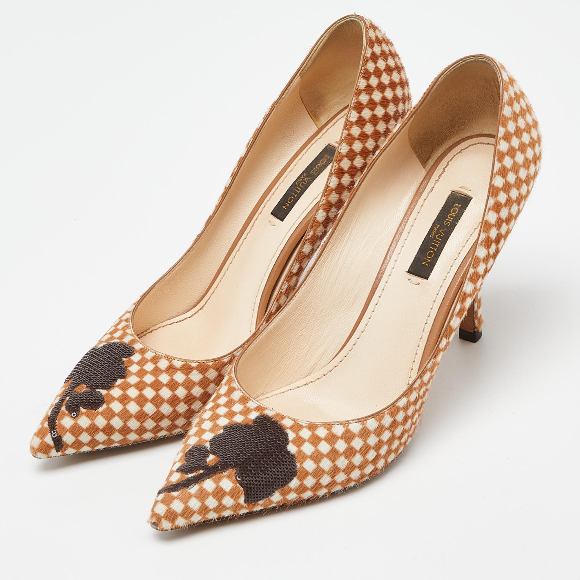 Louis Vuitton Brown/White Daimier Calf Hair Pumps Size 37.5