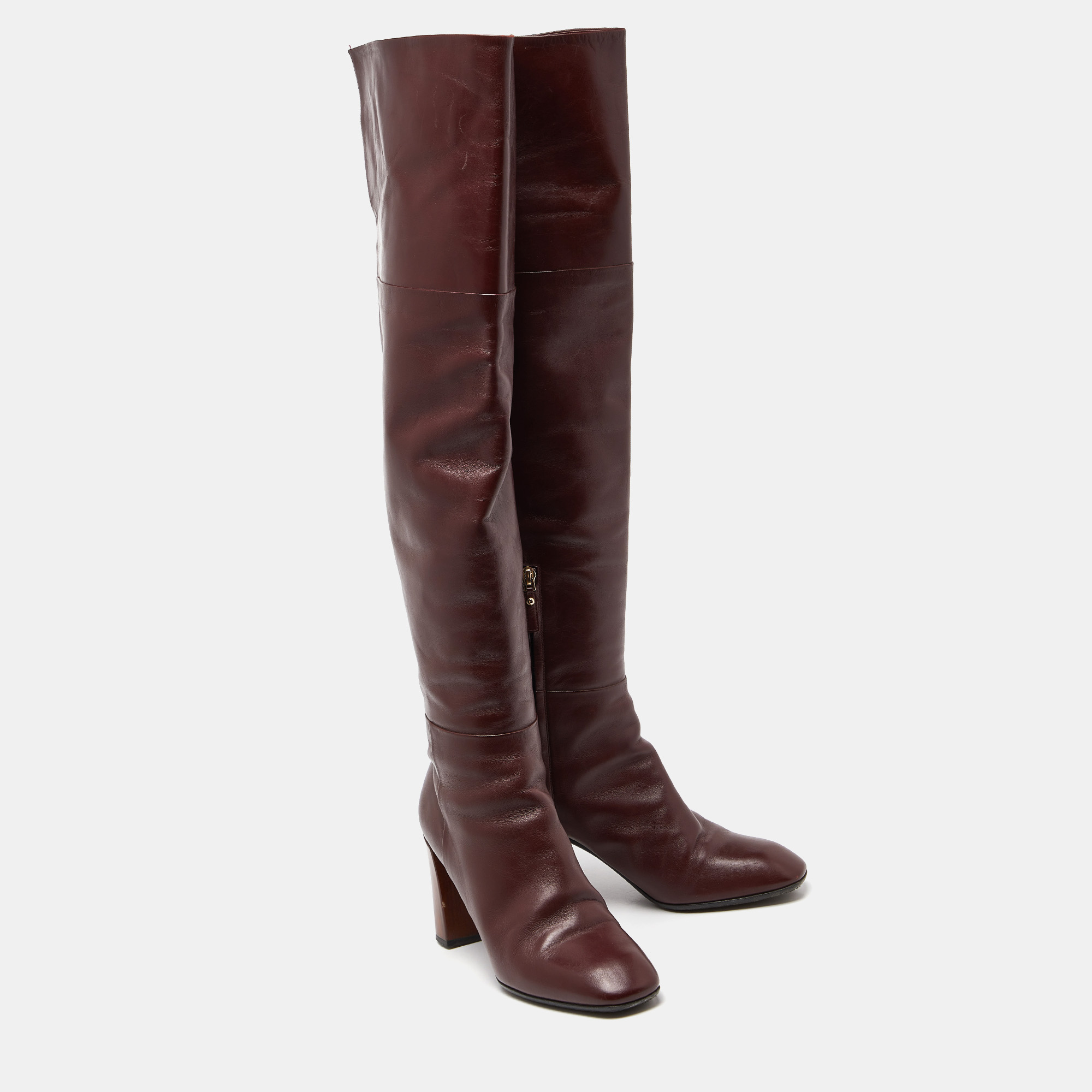 Louis Vuitton Burgundy Leather Over The Knee Length Boots Size 39