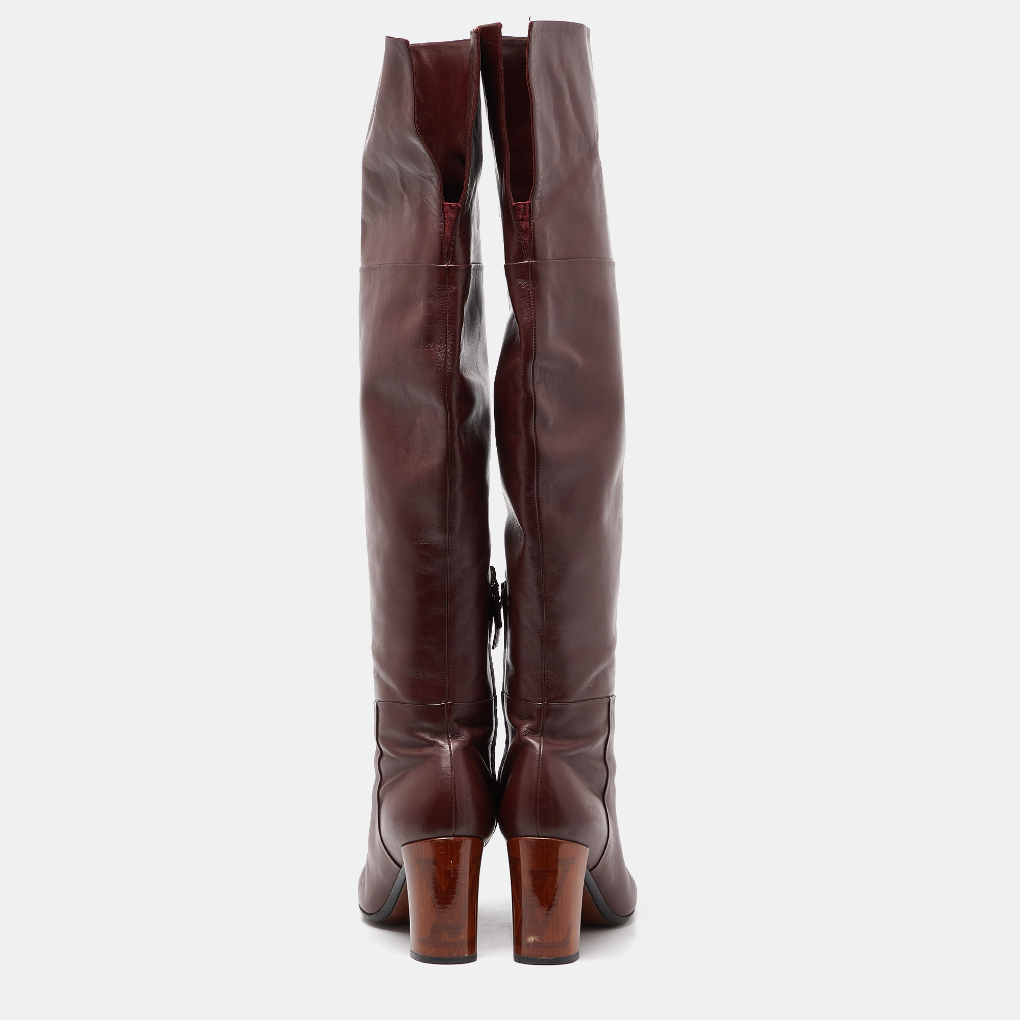 Louis Vuitton Burgundy Leather Over The Knee Length Boots Size 39