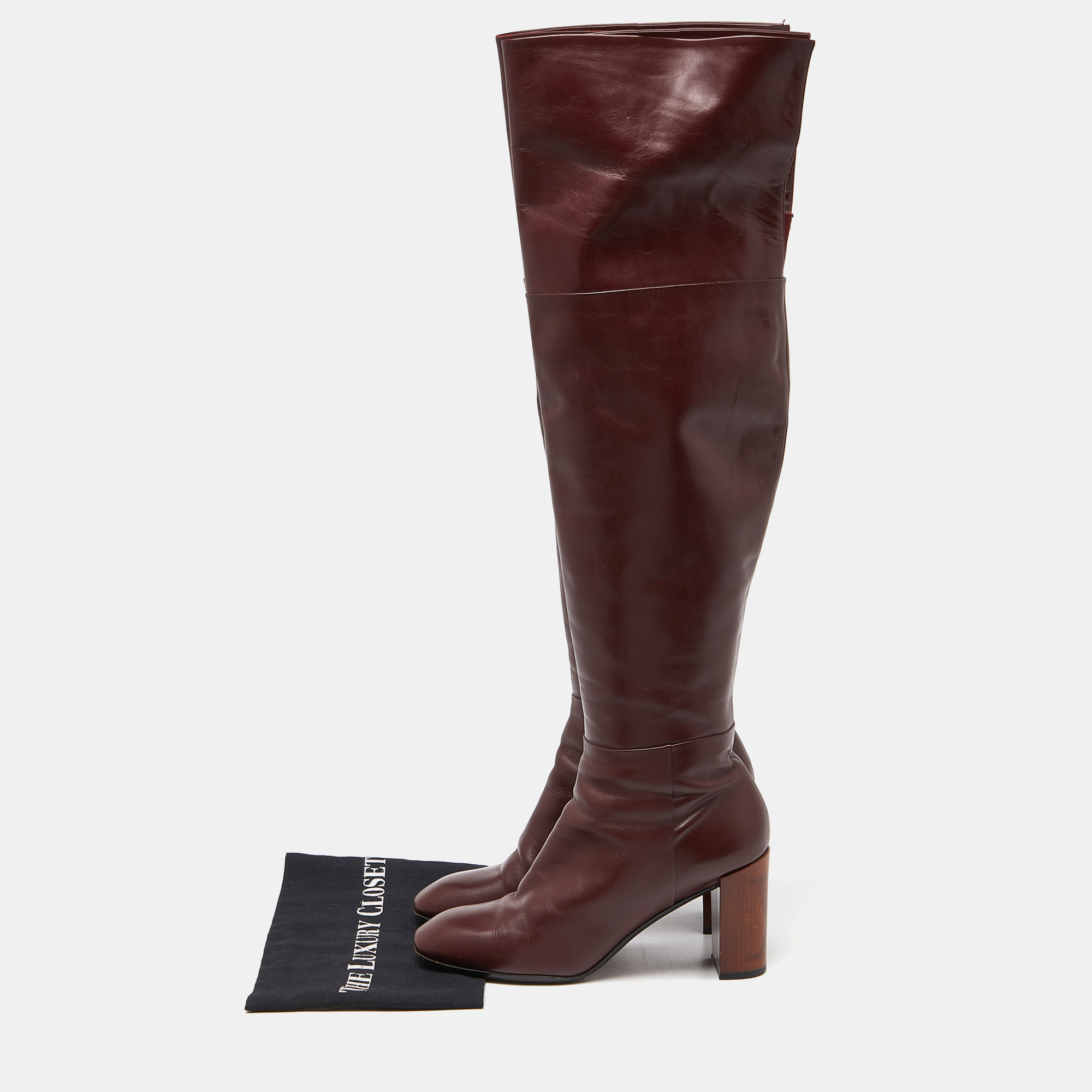 Louis Vuitton Burgundy Leather Over The Knee Length Boots Size 39